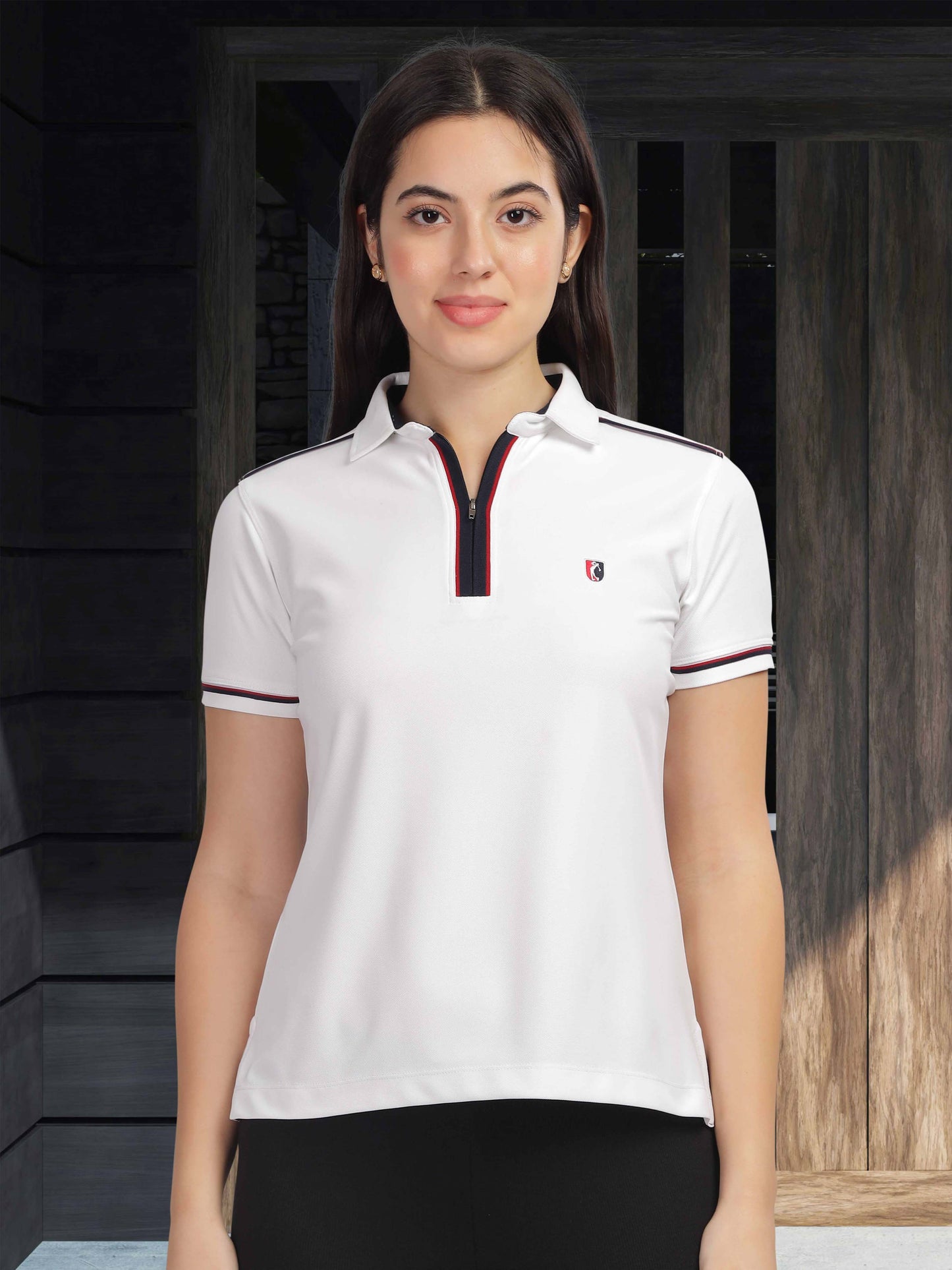 White Women's Zipper Polos