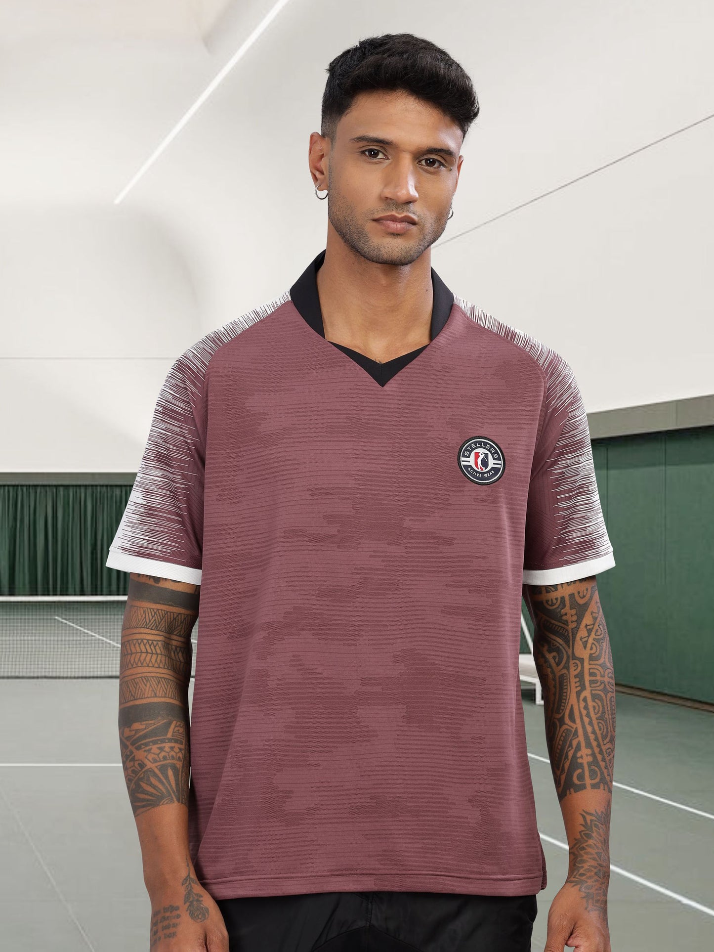 Mauve Mens Printed Active Wear T-Shirt