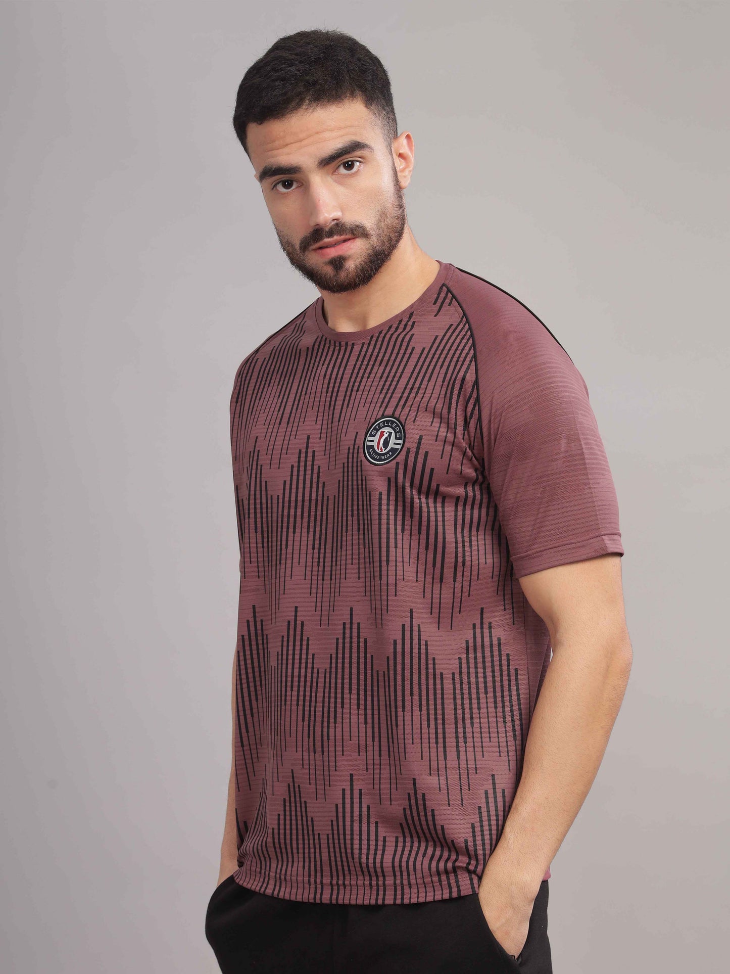 Mauve Mens Printed Round Neck Active Wear