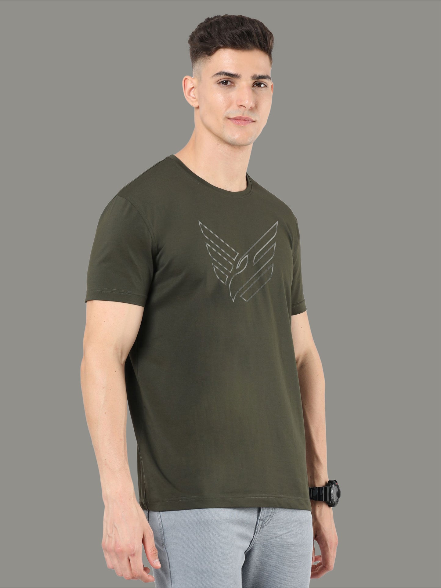 Olive Green Crew Neck T-Shirts Dot Eagle