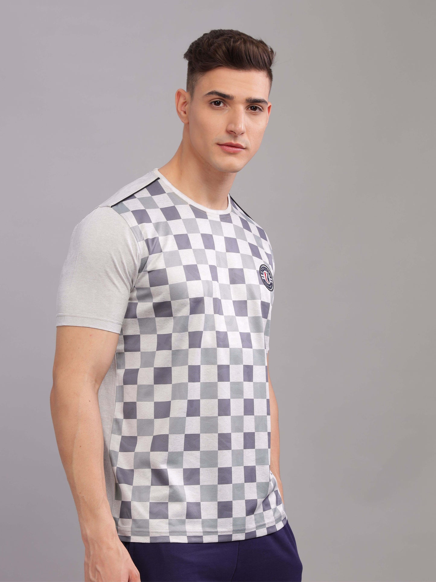 Grey Mens Printed Round Neck Active Wear