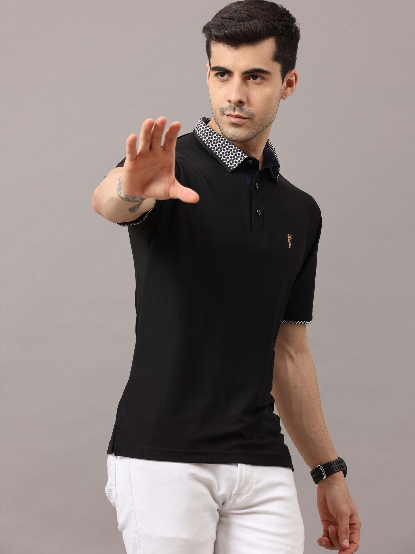 Black Jacquard Collar Polo T-Shirt