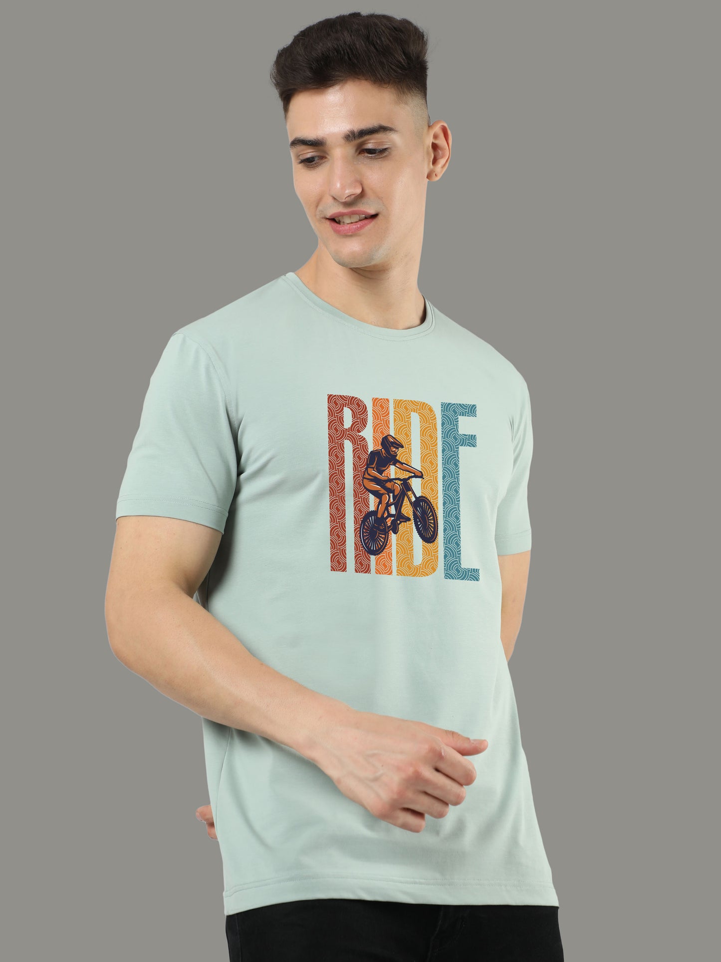 Ocean Green Ride Print Crew Neck Tees