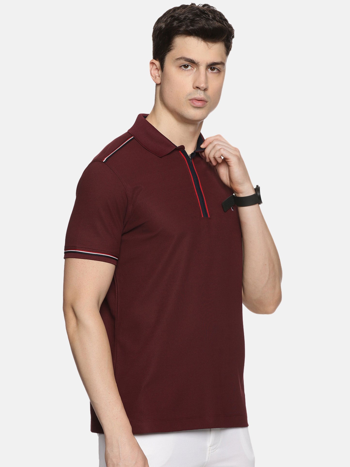 Wine Zipper Placket Polo T-Shirt