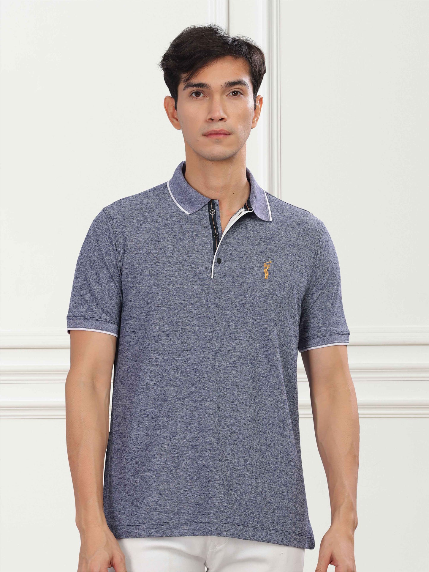 Navy Milange Tipping Polo Shirt