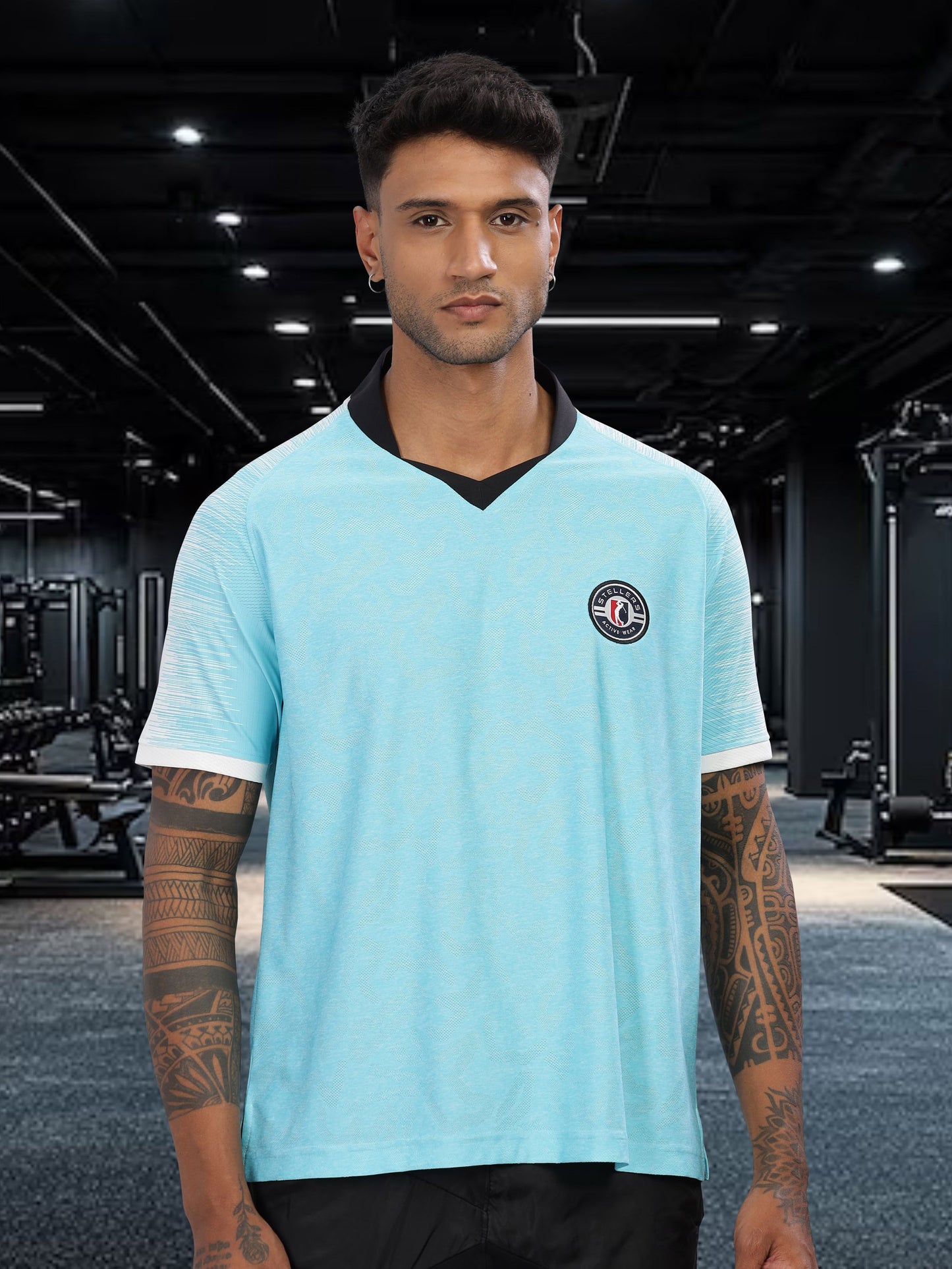 Turquoise Mens Printed Active Wear T-Shirt