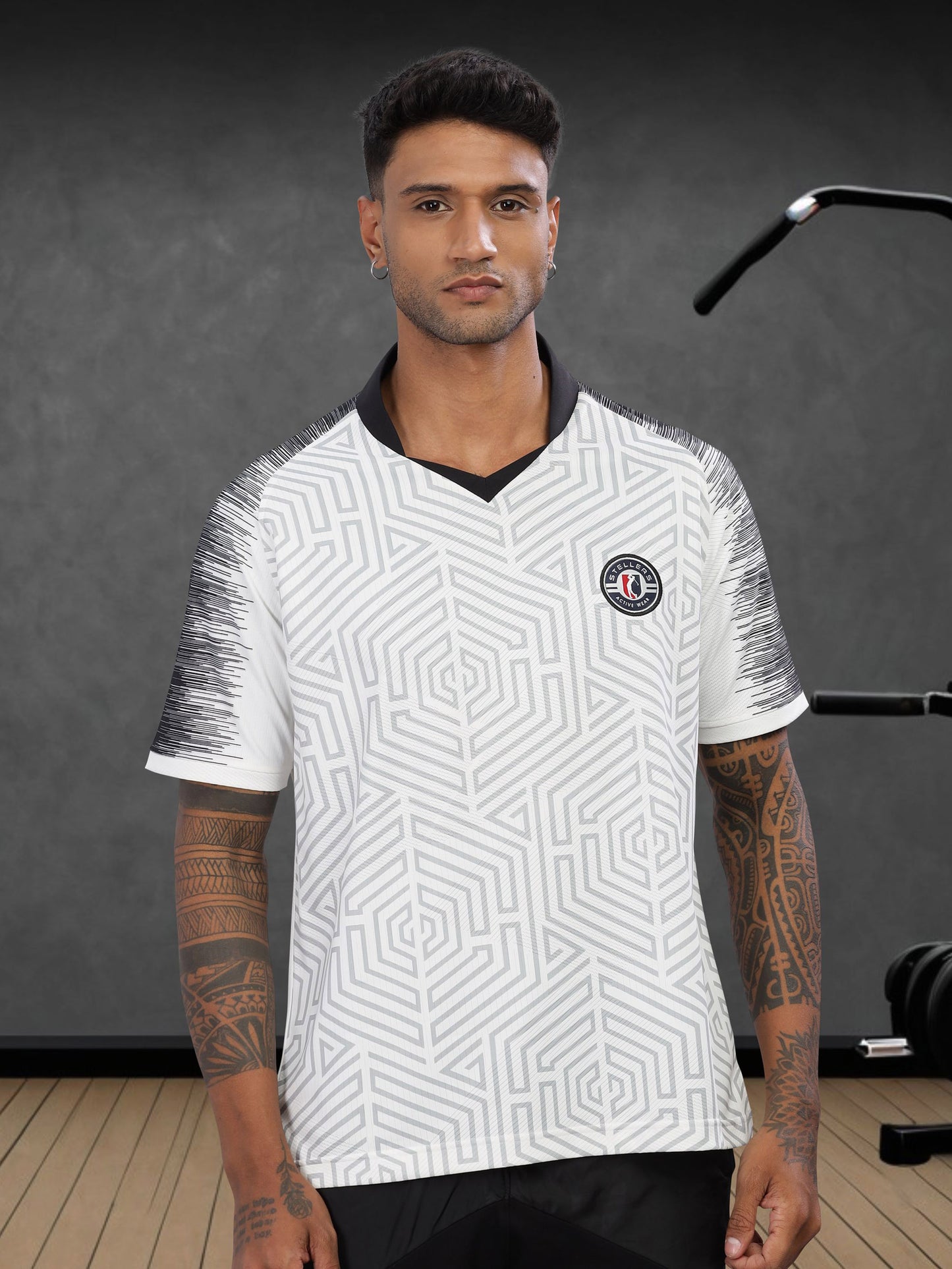 White Mens Printed Active Wear T-Shirt