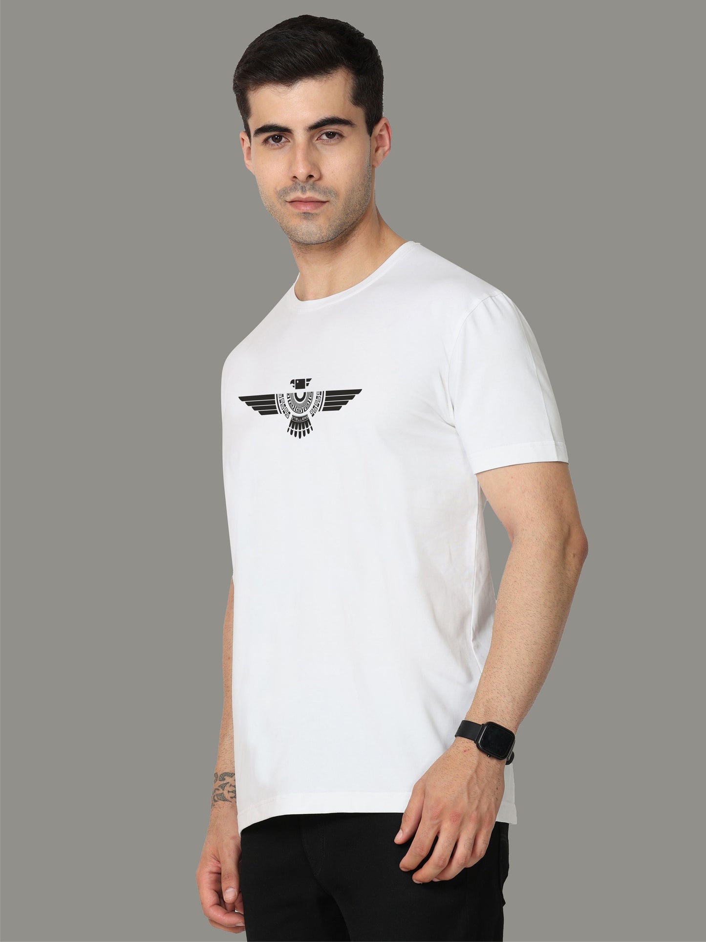 White Crew Neck T-Shirts Tribal