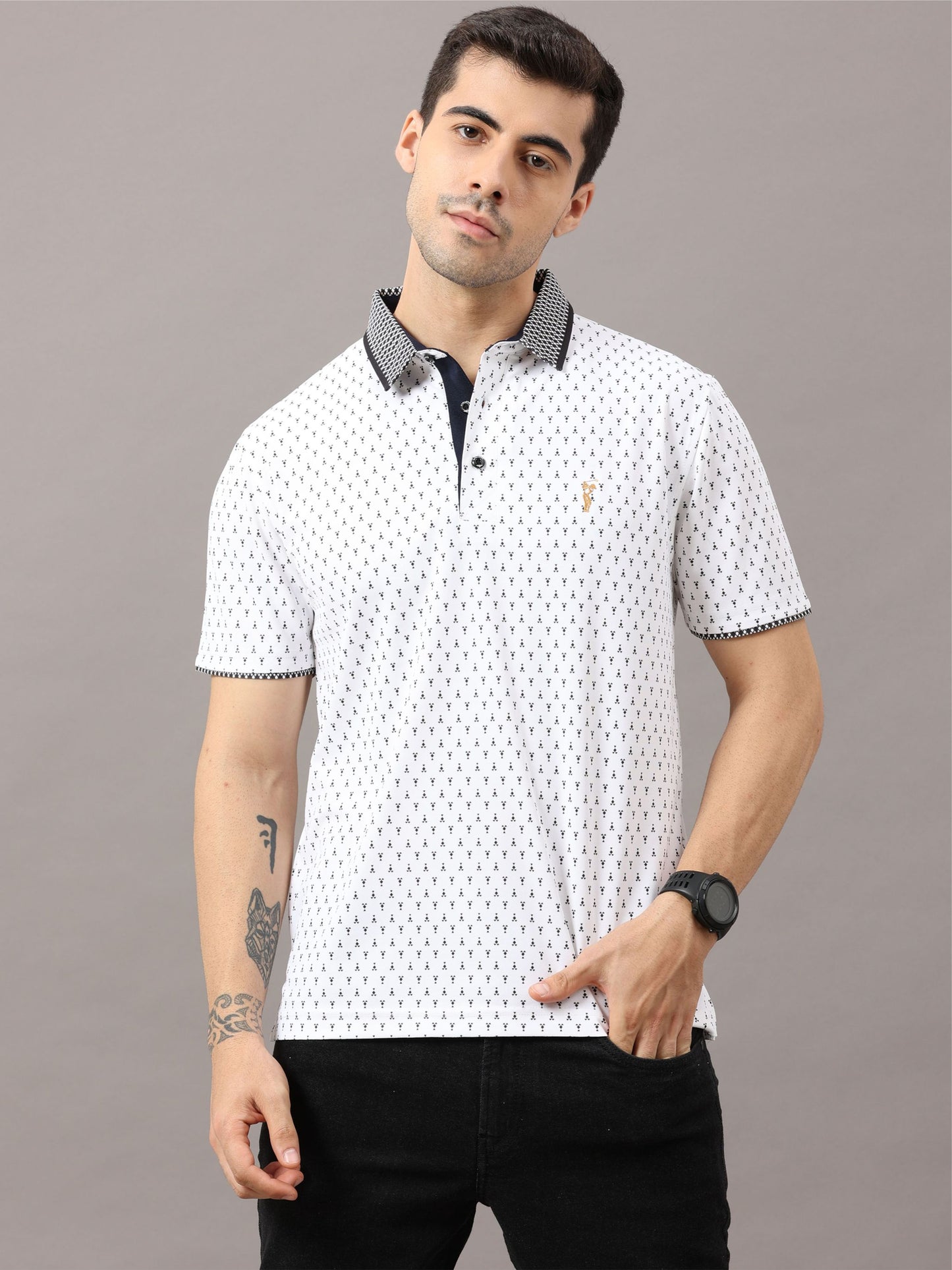 White Ant Print Golf Polo T-Shirts