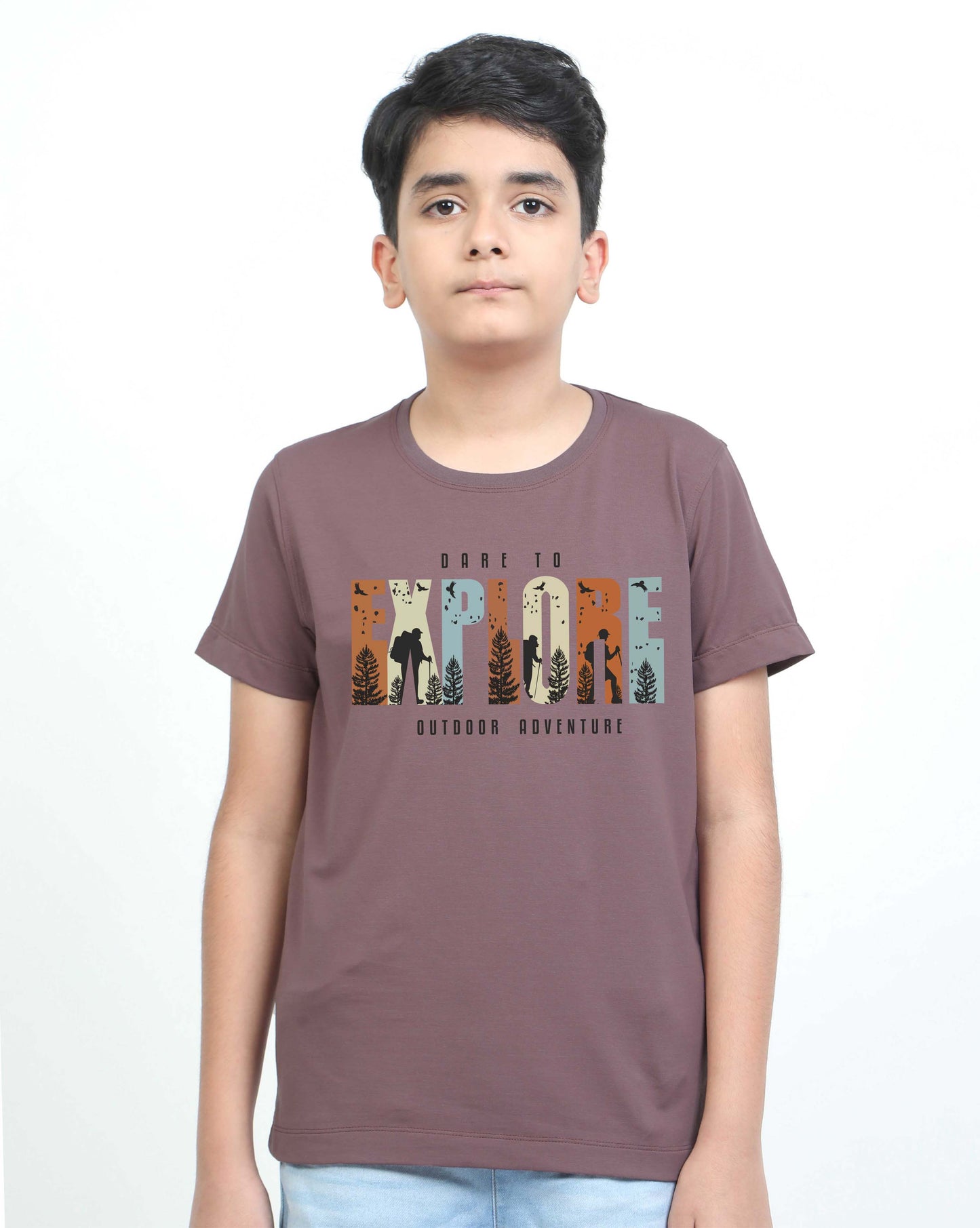 Mauve Explore Print Crew Neck T-Shirt