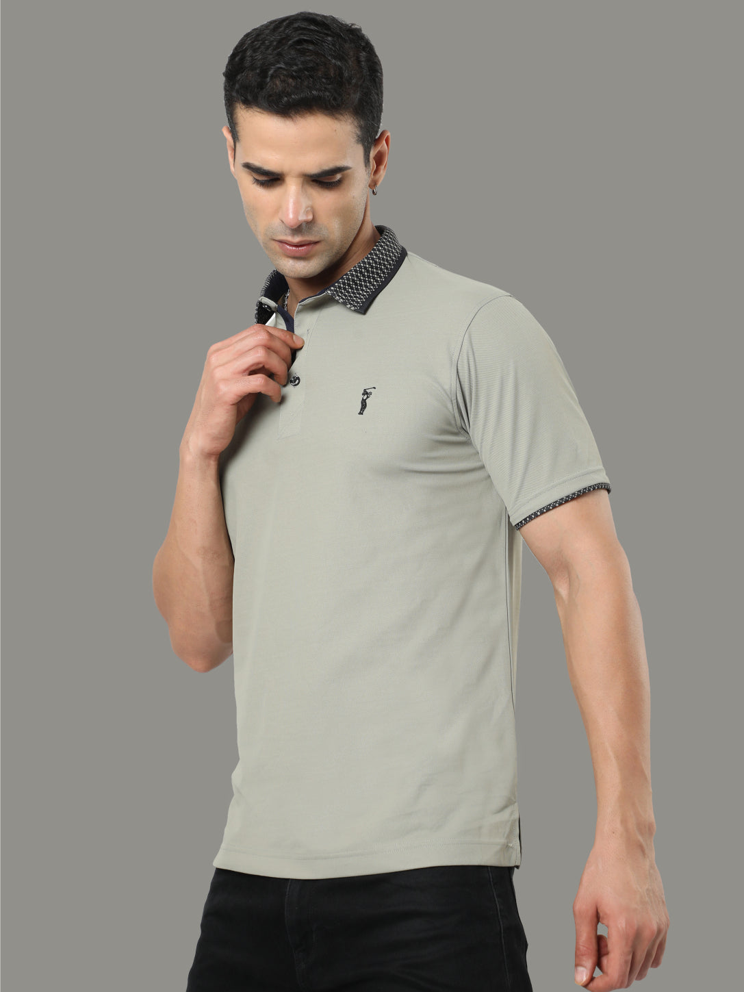 Moose Grey Jacquard Collar Polo T-Shirt