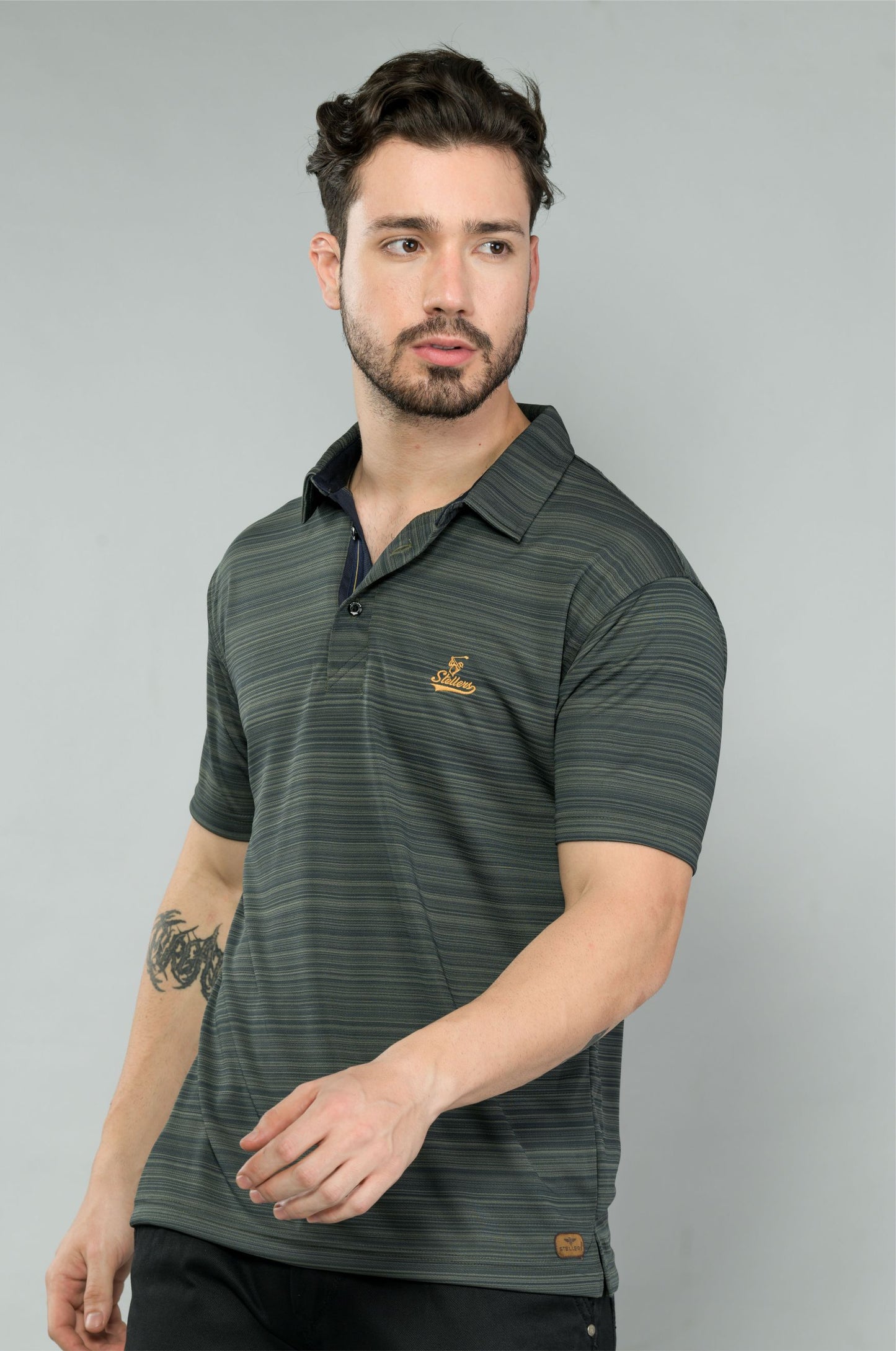 Olive green Barcode Weave Golf Polo T-Shirts