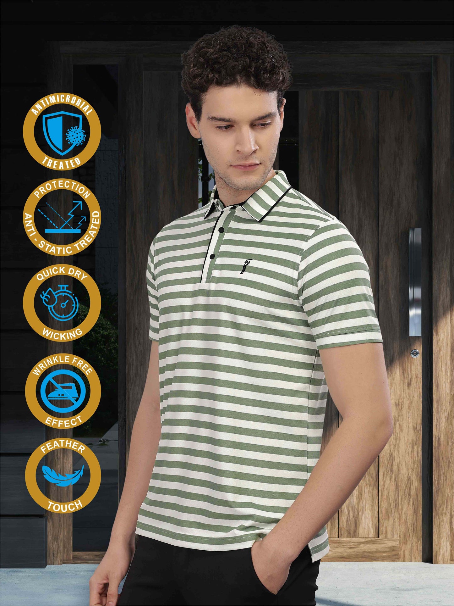 Green Men's Stripes Polo T-Shirt