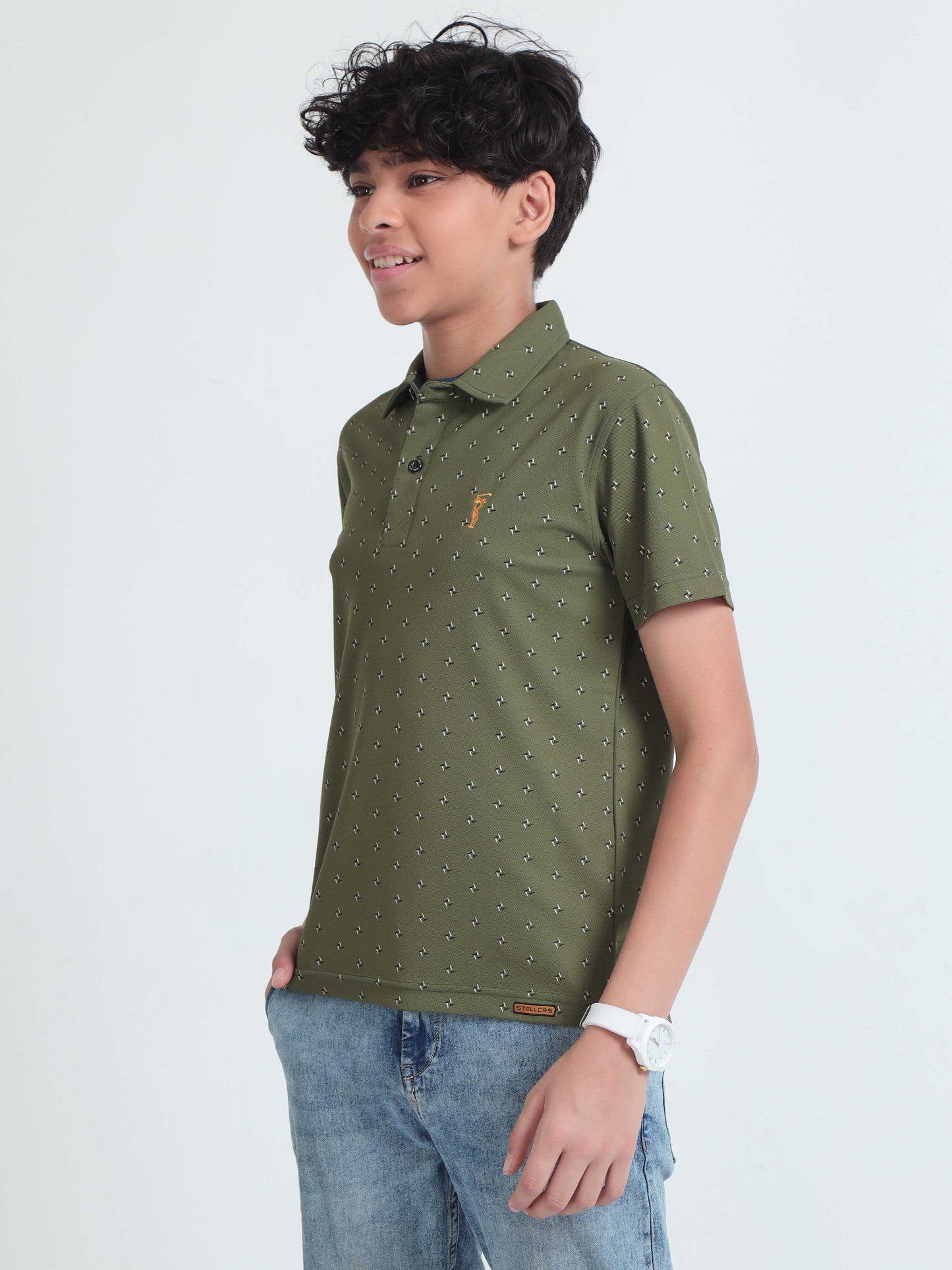 Olive Green Rolex Printed Polo T-Shirts