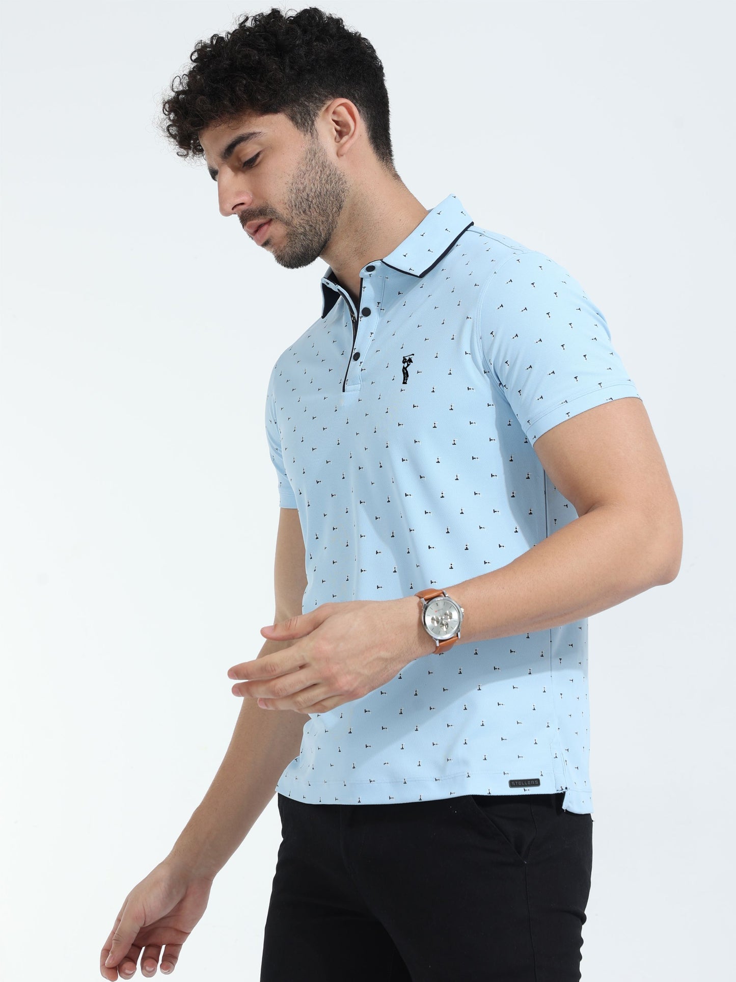 Ice Blue Rolex Print Polo T-Shirts