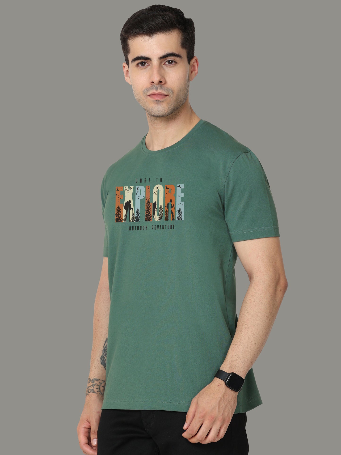 Aqua Green-EXPLORE Print Crew Neck Tees