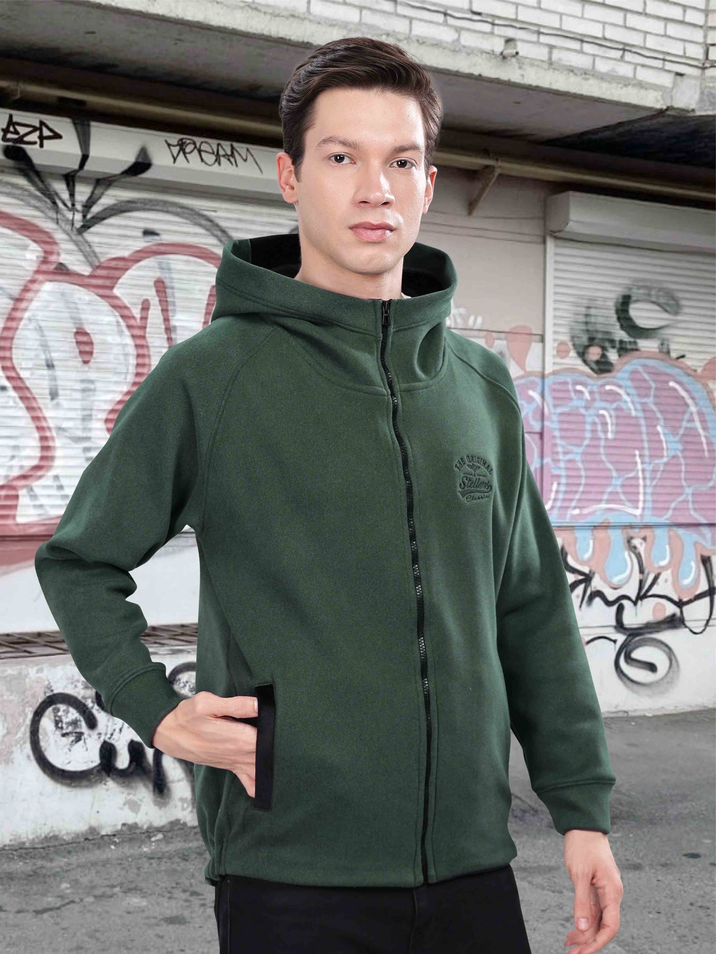 Bottle Green Men's Zipper Hoodie