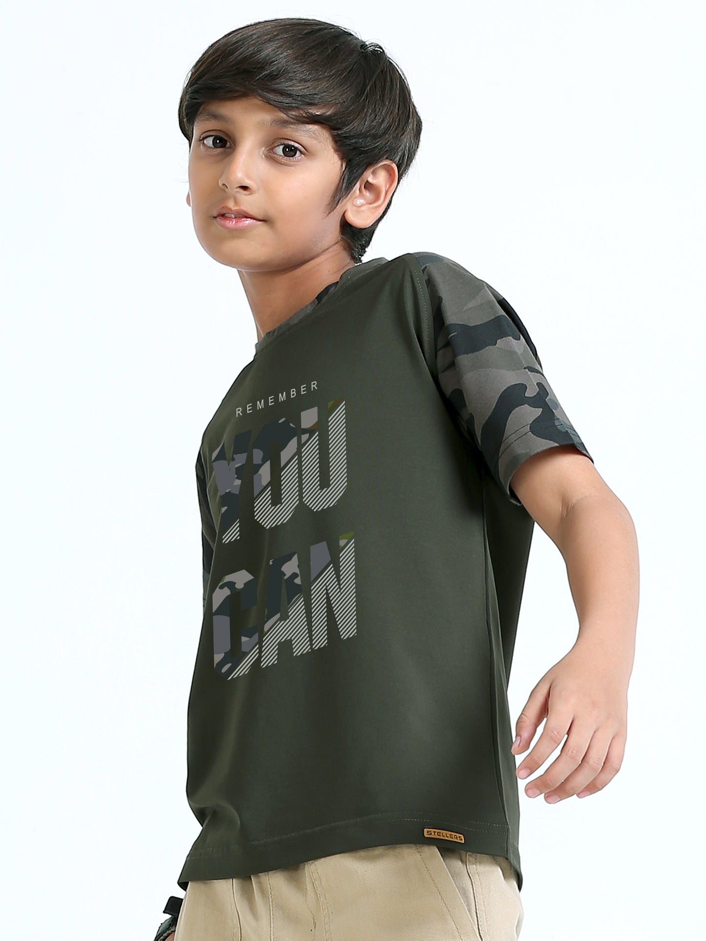 Olive Green YOU CAN Print Crew Neck T-Shirt