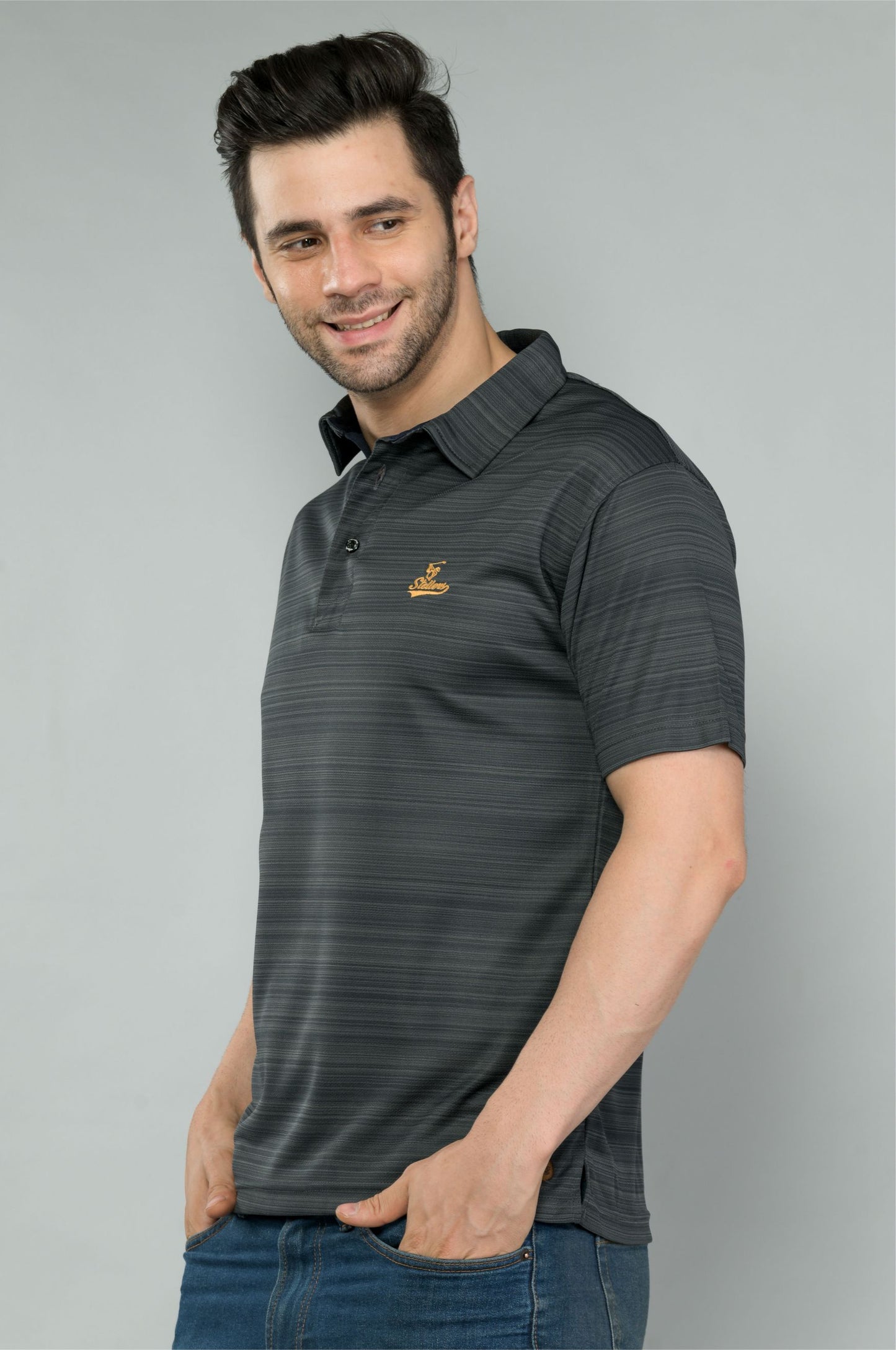 Black Barcode Weave Golf Polo T-Shirts