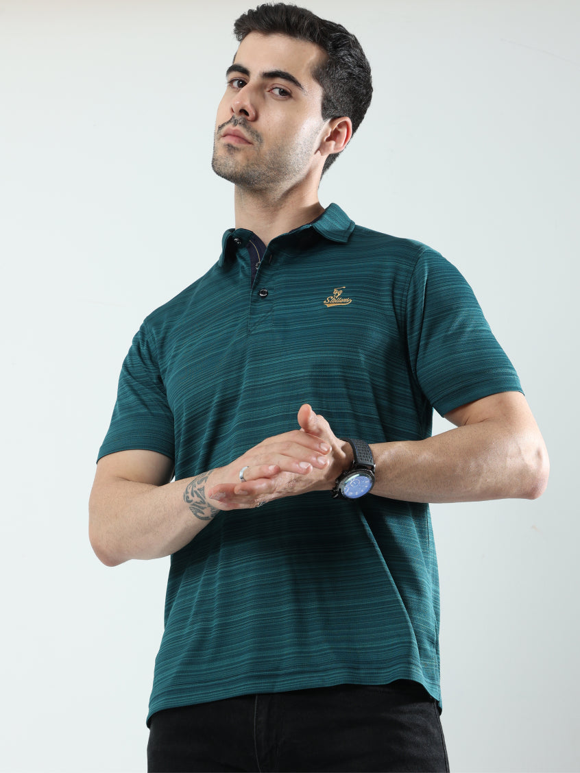 Peacock green Barcode Weave Golf Polo T-Shirt