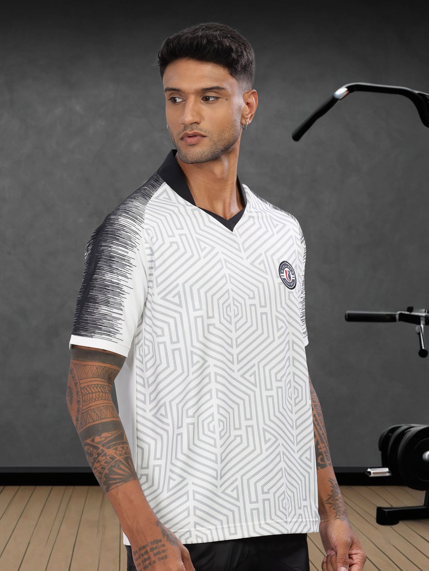 White Mens Printed Active Wear T-Shirt