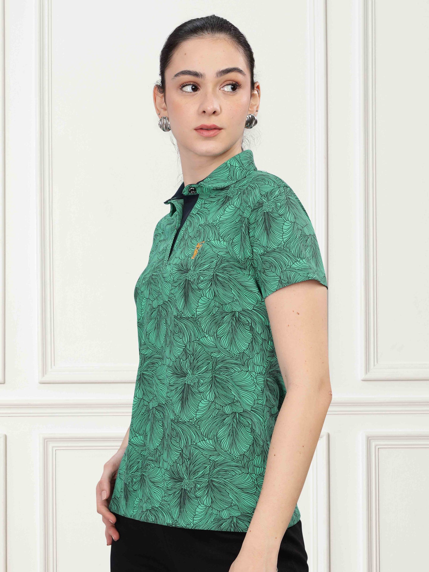 Siemens Green Women's Floral Prints Polo shirts