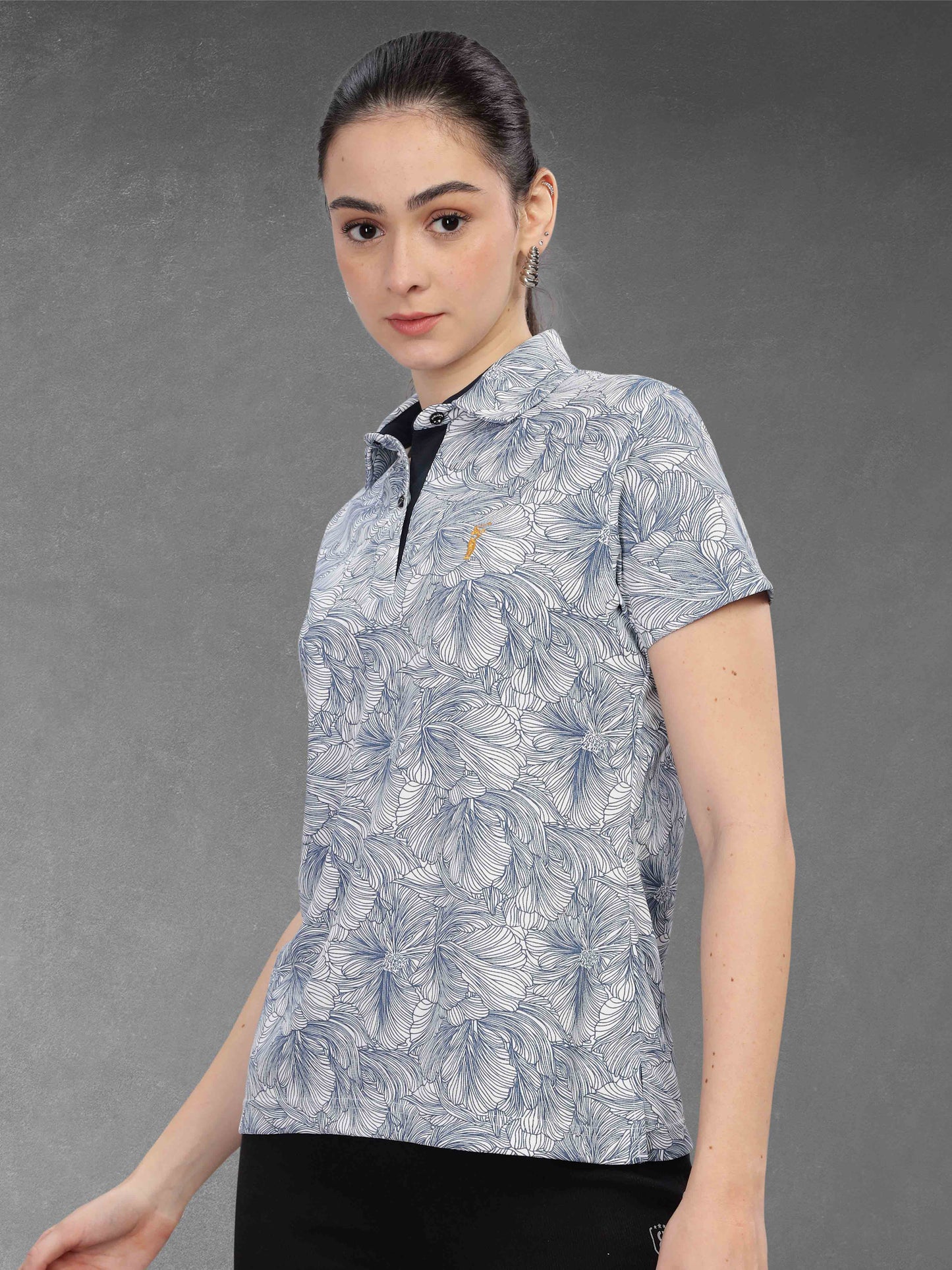 White Women's Floral Prints Polo shirts