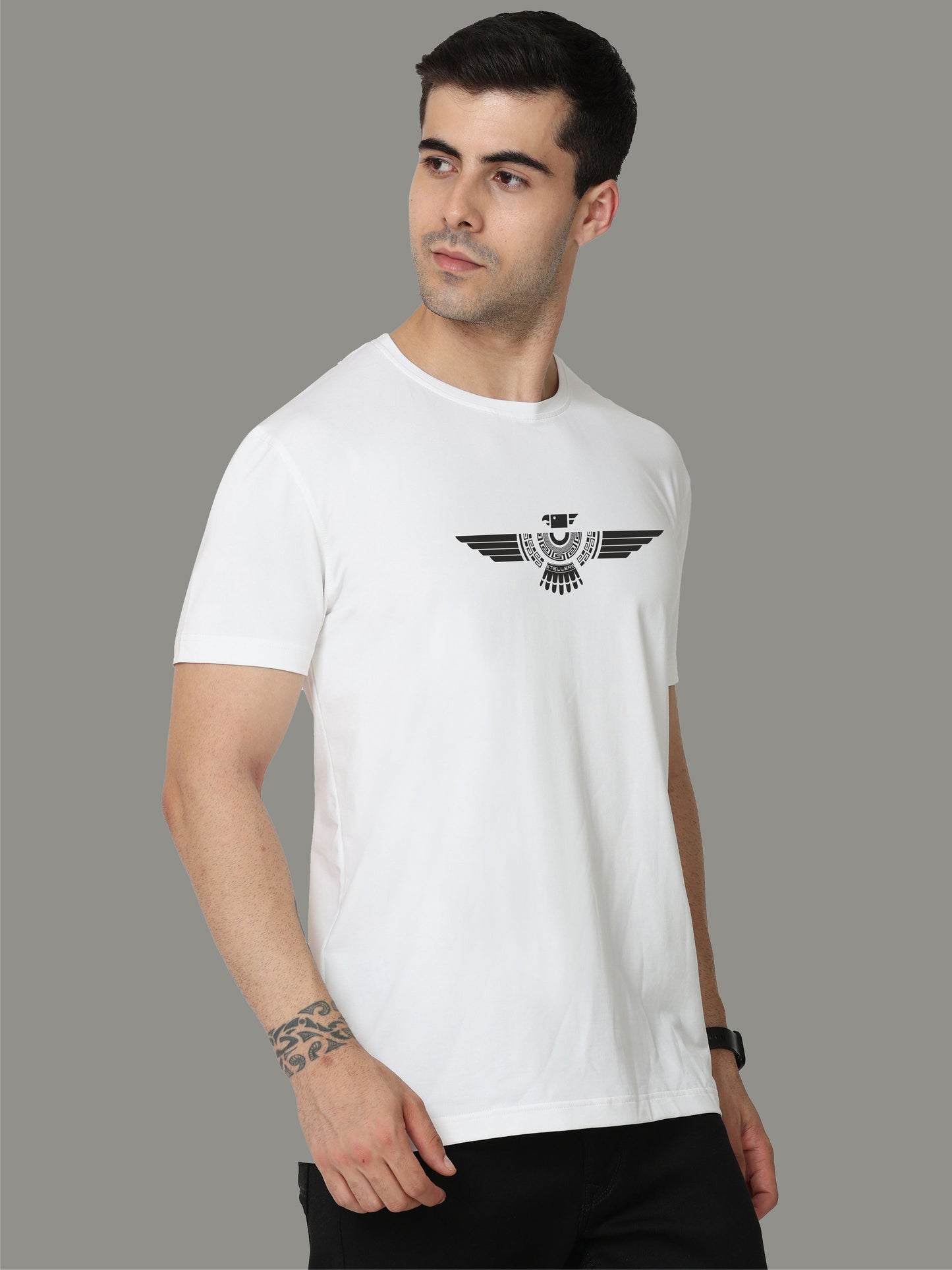 White Crew Neck T-Shirts Tribal