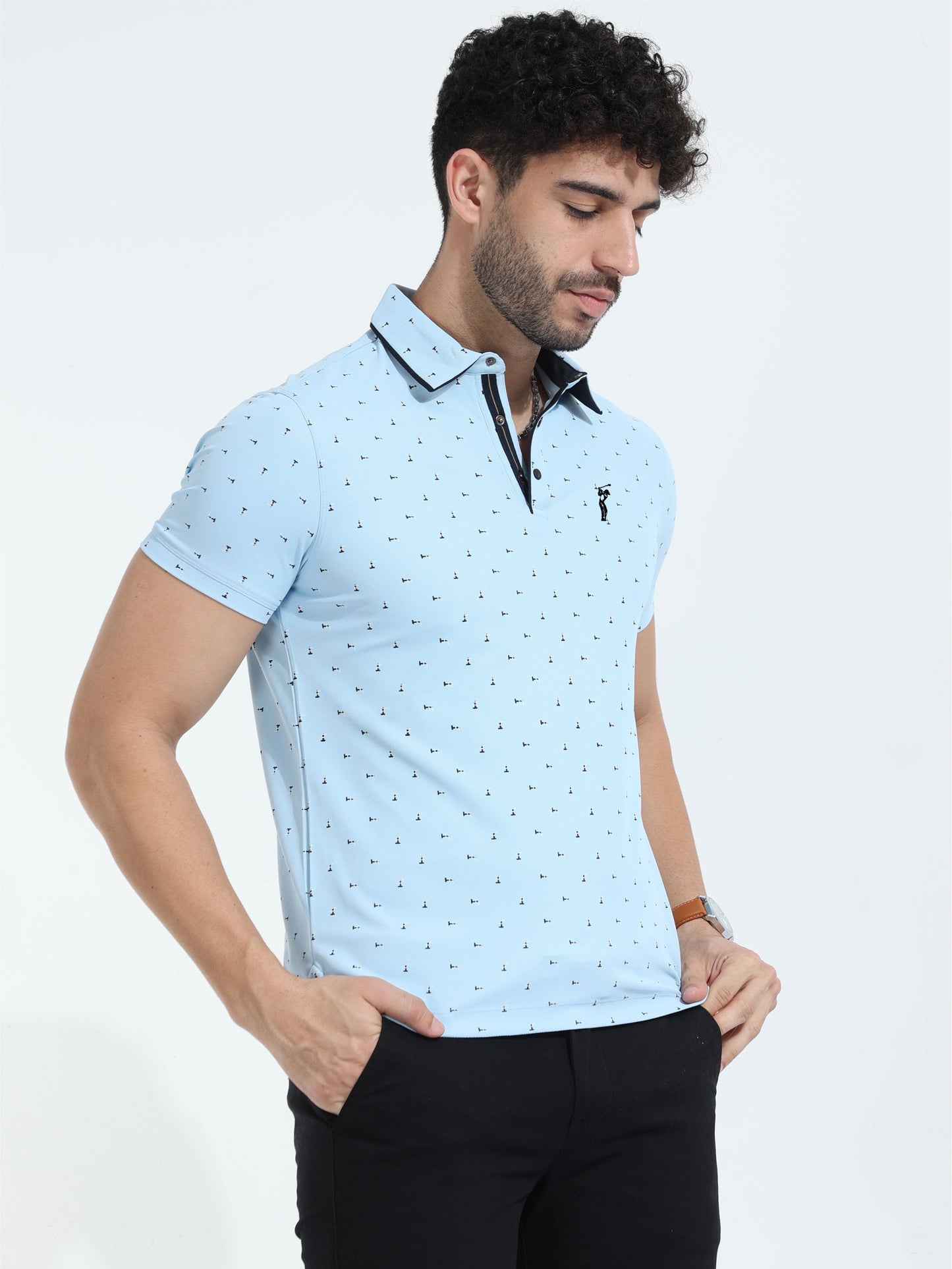 Ice Blue Rolex Print Polo T-Shirts