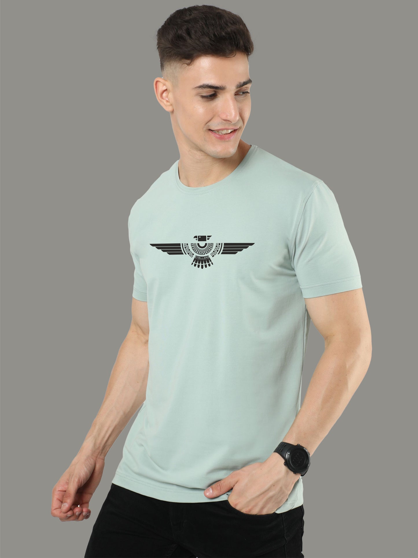 Ocean green Crew Neck T-Shirts Tribal Eagle