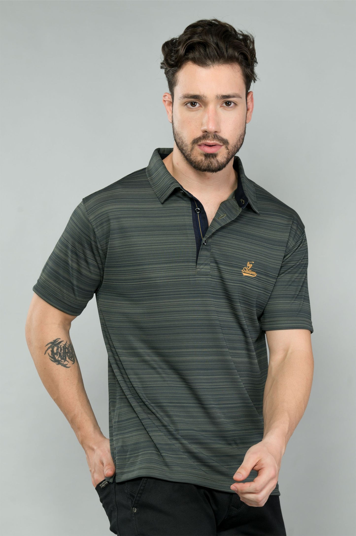 Olive green Barcode Weave Golf Polo T-Shirts