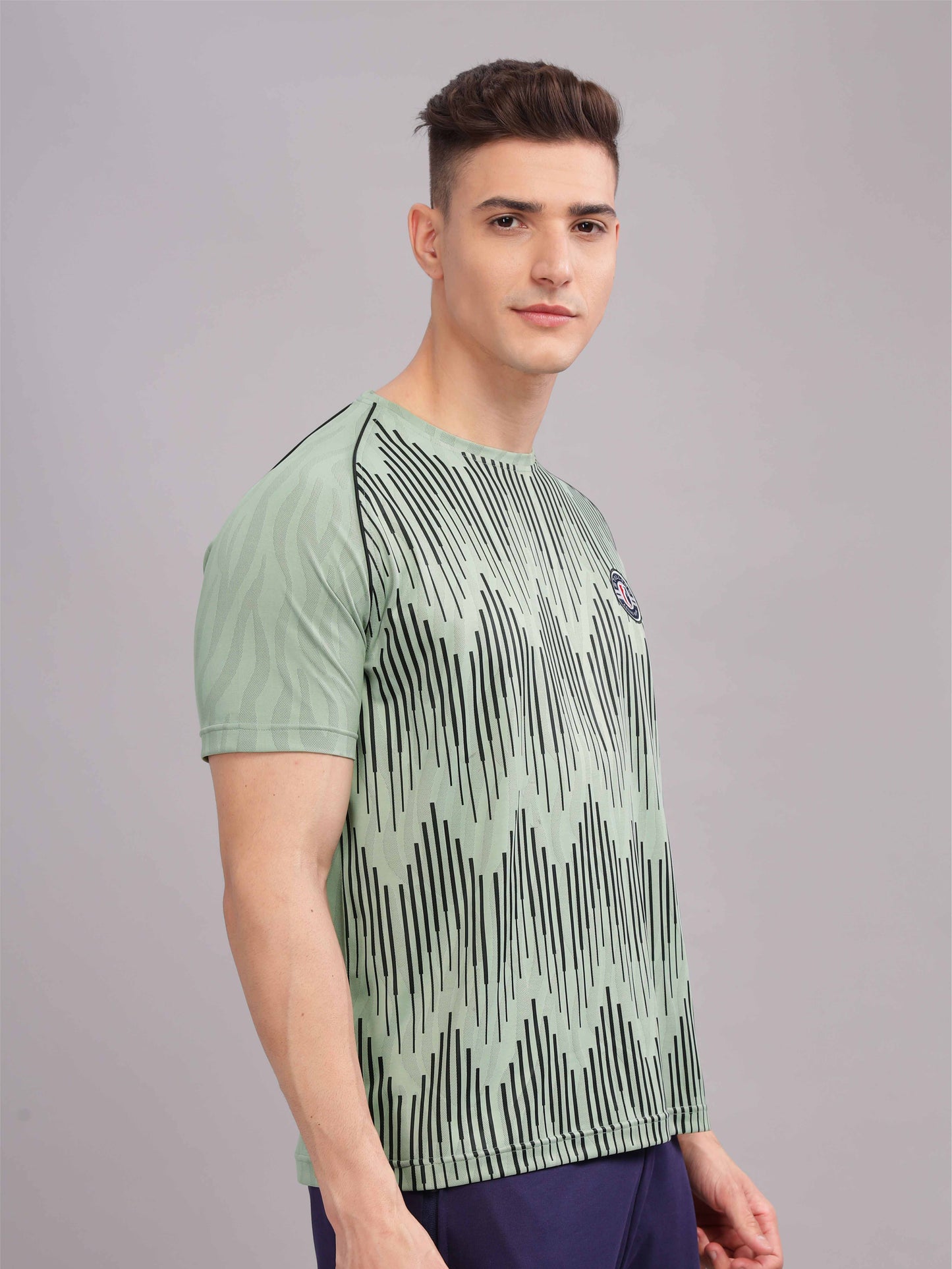 Misty Green Mens Printed Round Neck Active Wear