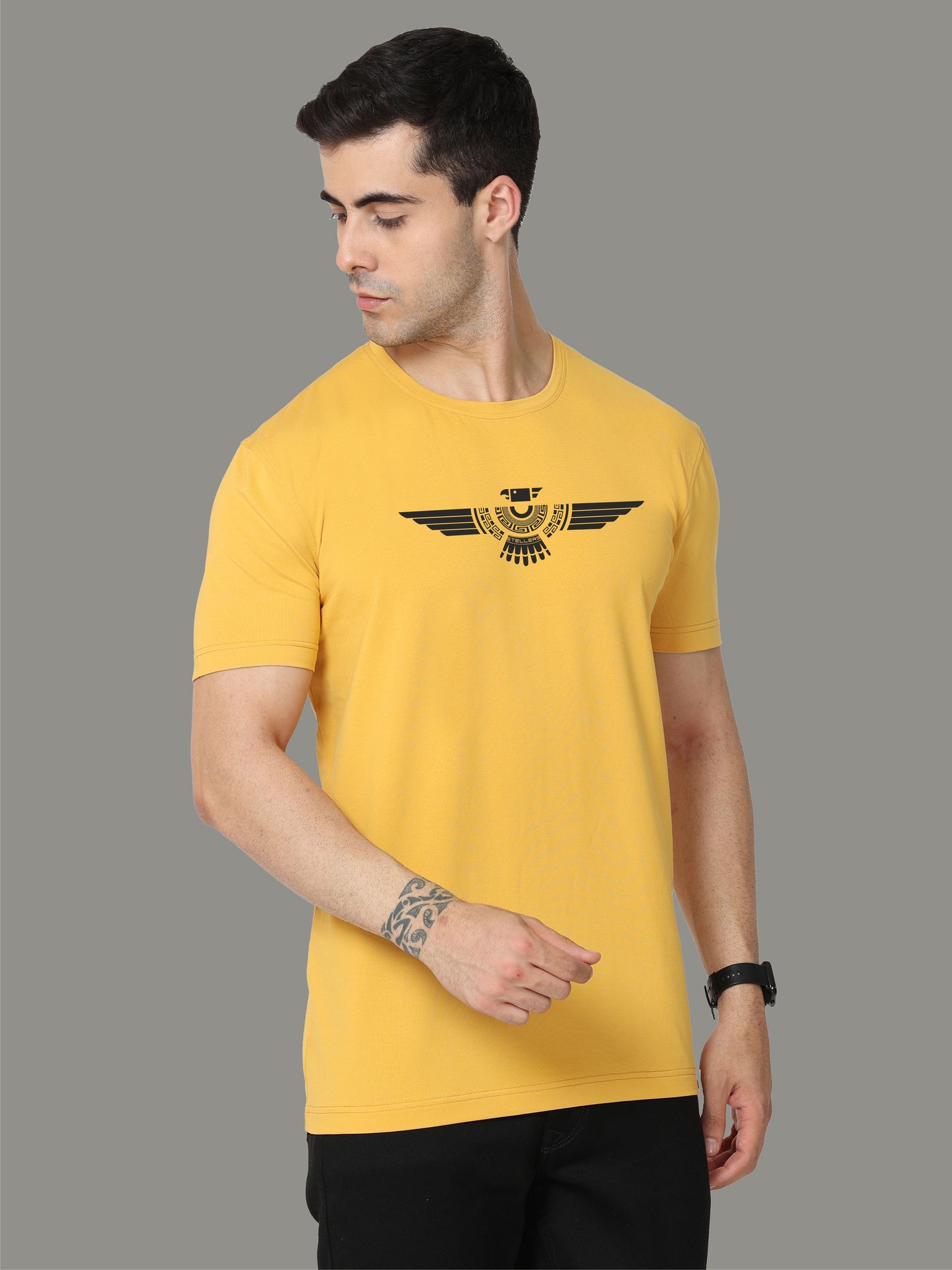 Mustard Crew Neck T-Shirts Tribal