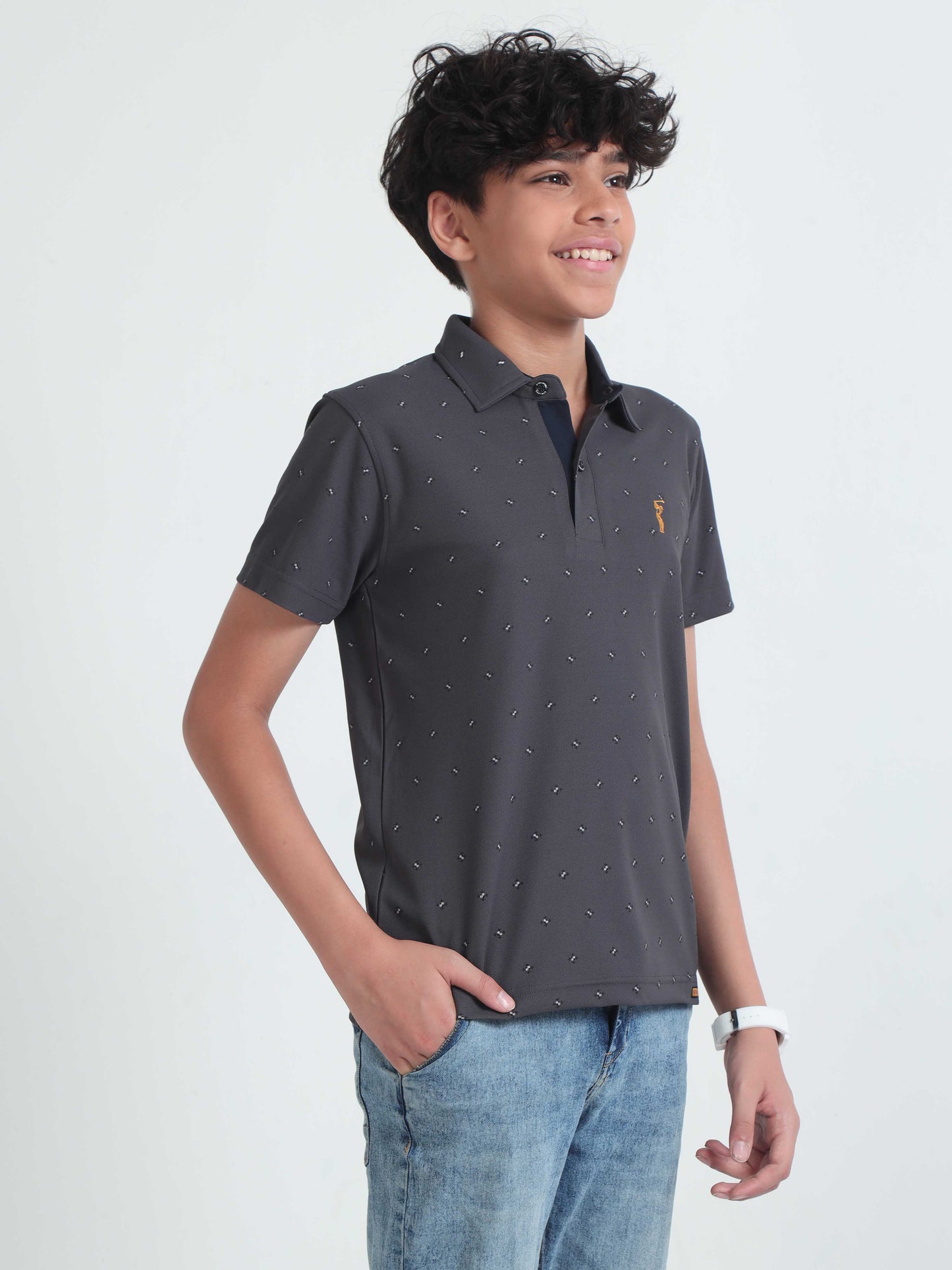 Dark Grey Rolex Printed Polo T-Shirts