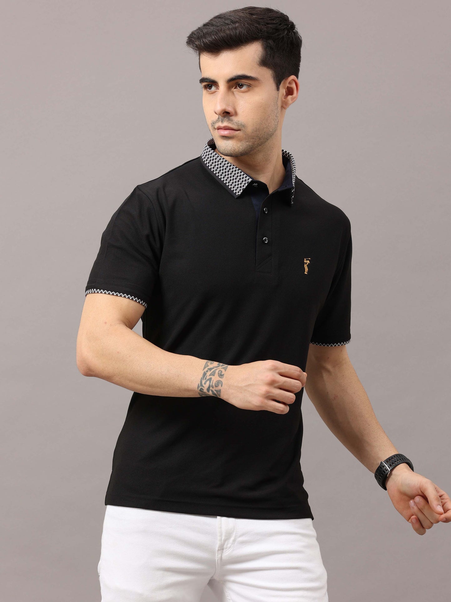 Black Jacquard Collar Polo T-Shirt