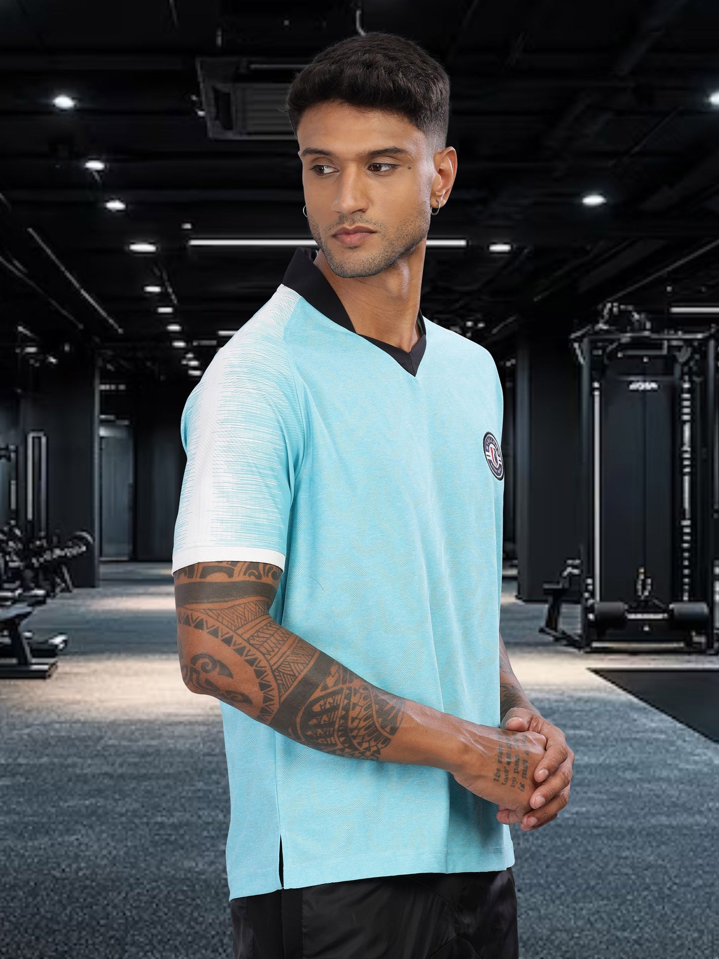 Turquoise Mens Printed Active Wear T-Shirt