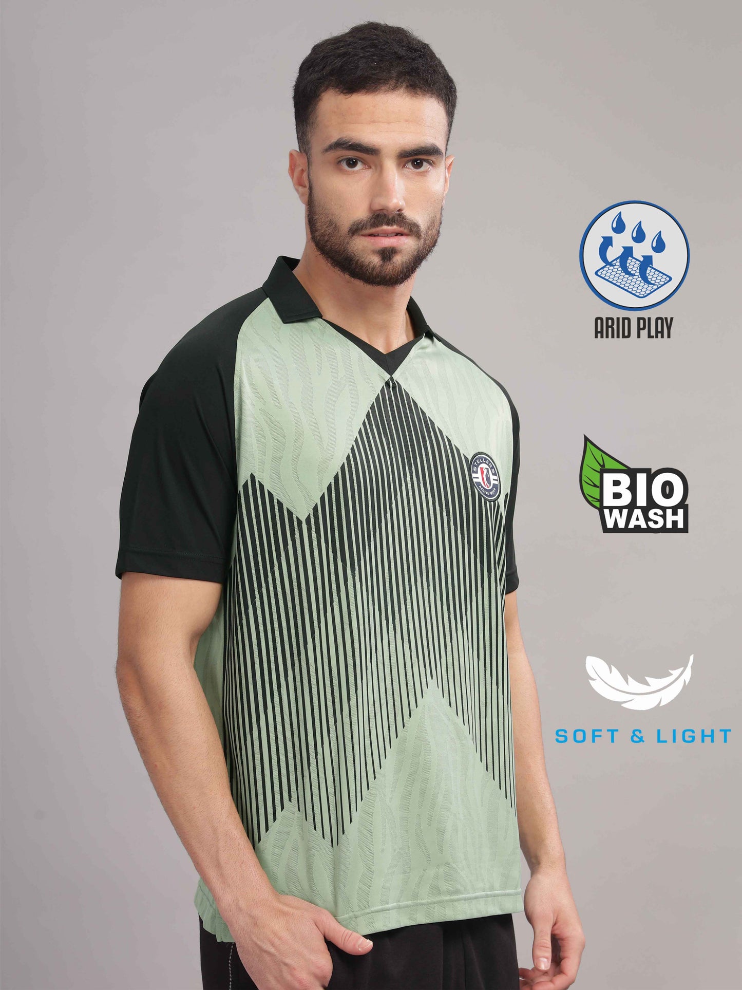 Misty Green Mens Printed Active Wear