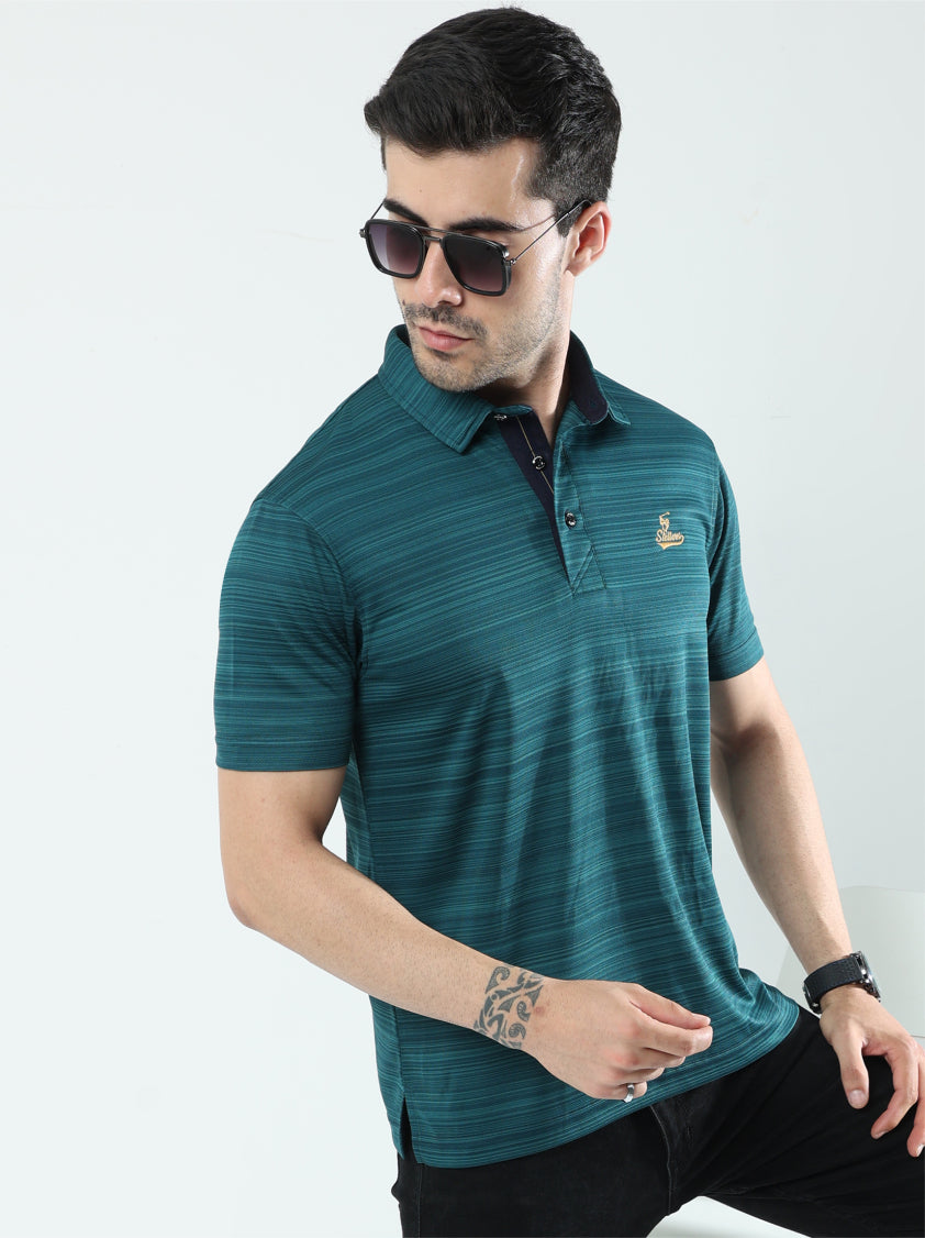 Peacock green Barcode Weave Golf Polo T-Shirt