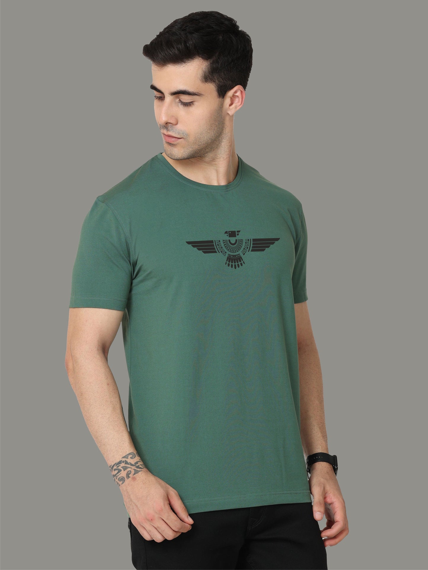 Aqua Green Crew Neck T-Shirts Tribal