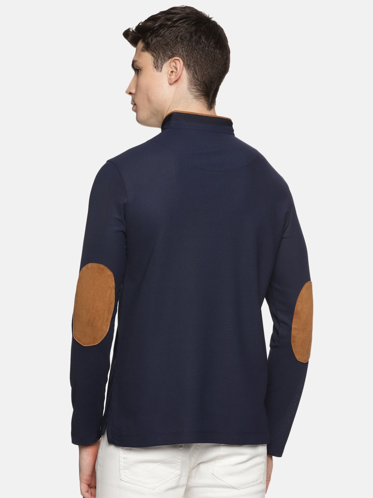 Navy Blue Henley Full Sleeve Snap Button T-Shirt