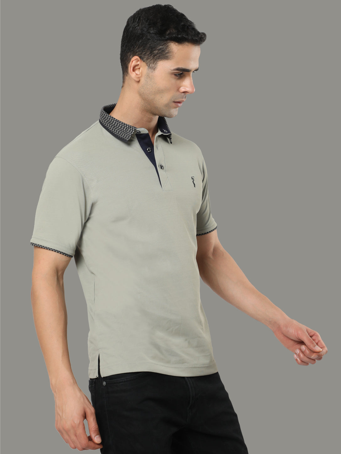 Moose Grey Jacquard Collar Polo T-Shirt