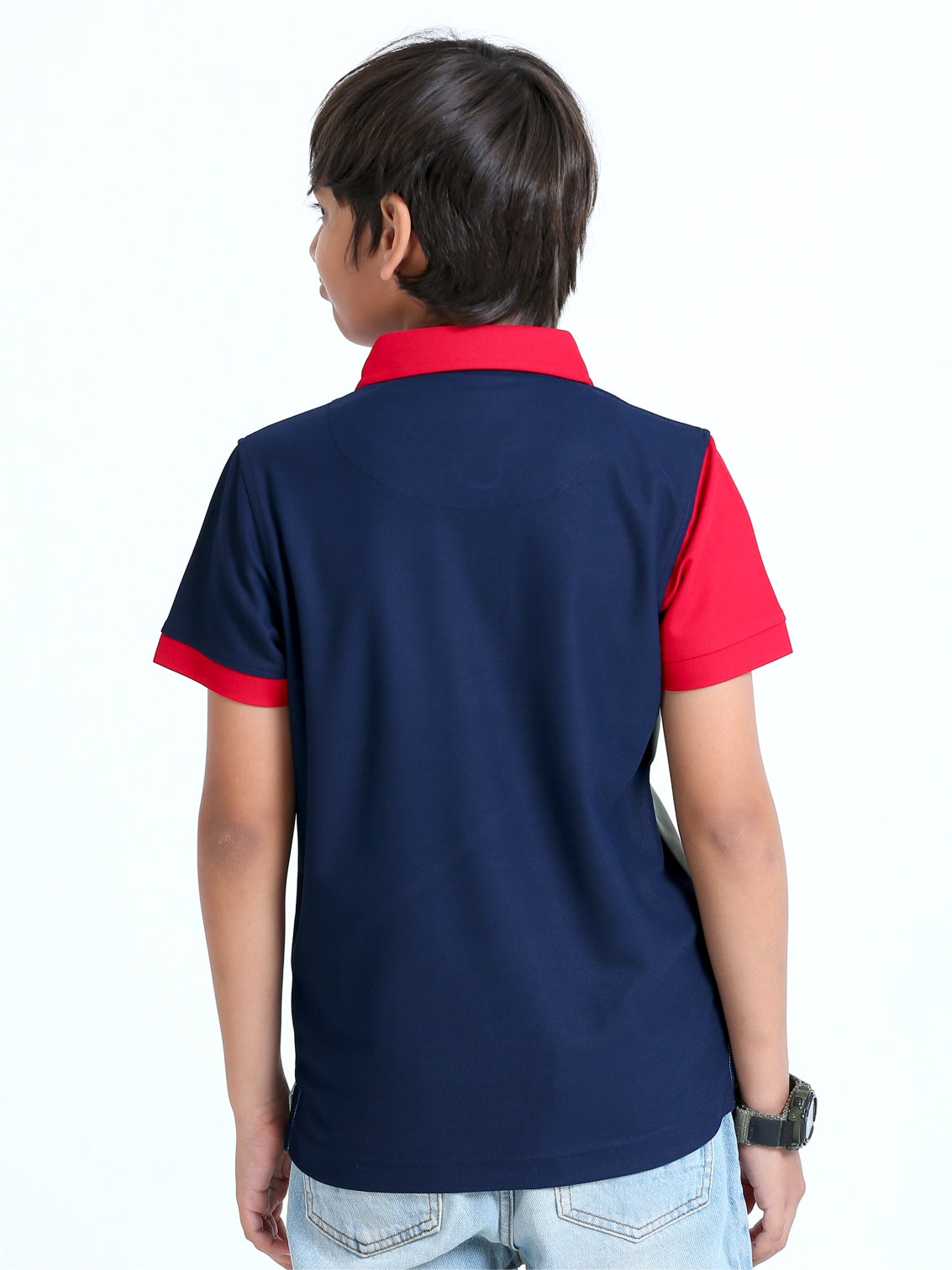 Navy Blue Cross Panel Polo T-Shirt