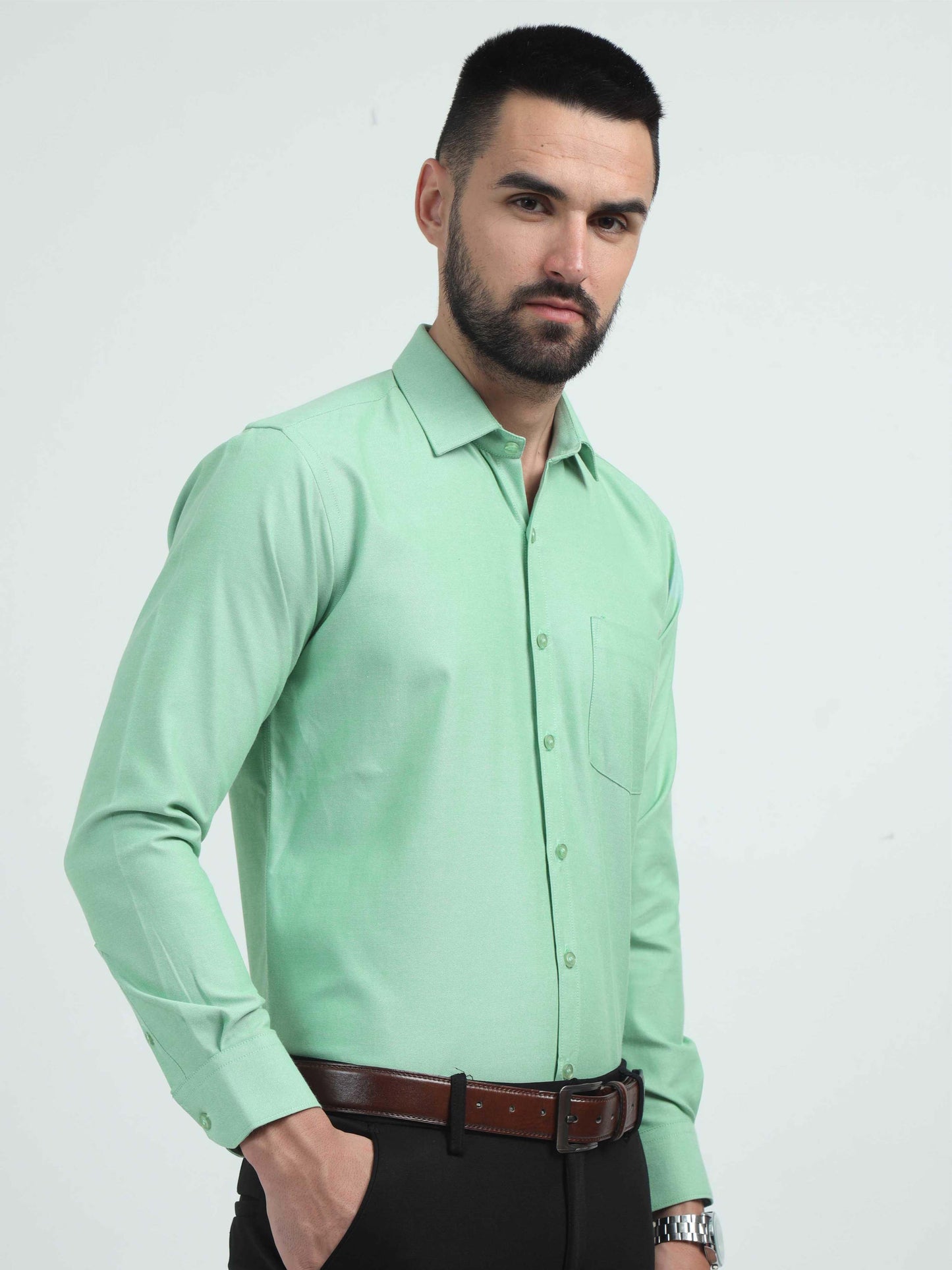 Pista Green Premium Oxford Office Formals-Plus Size