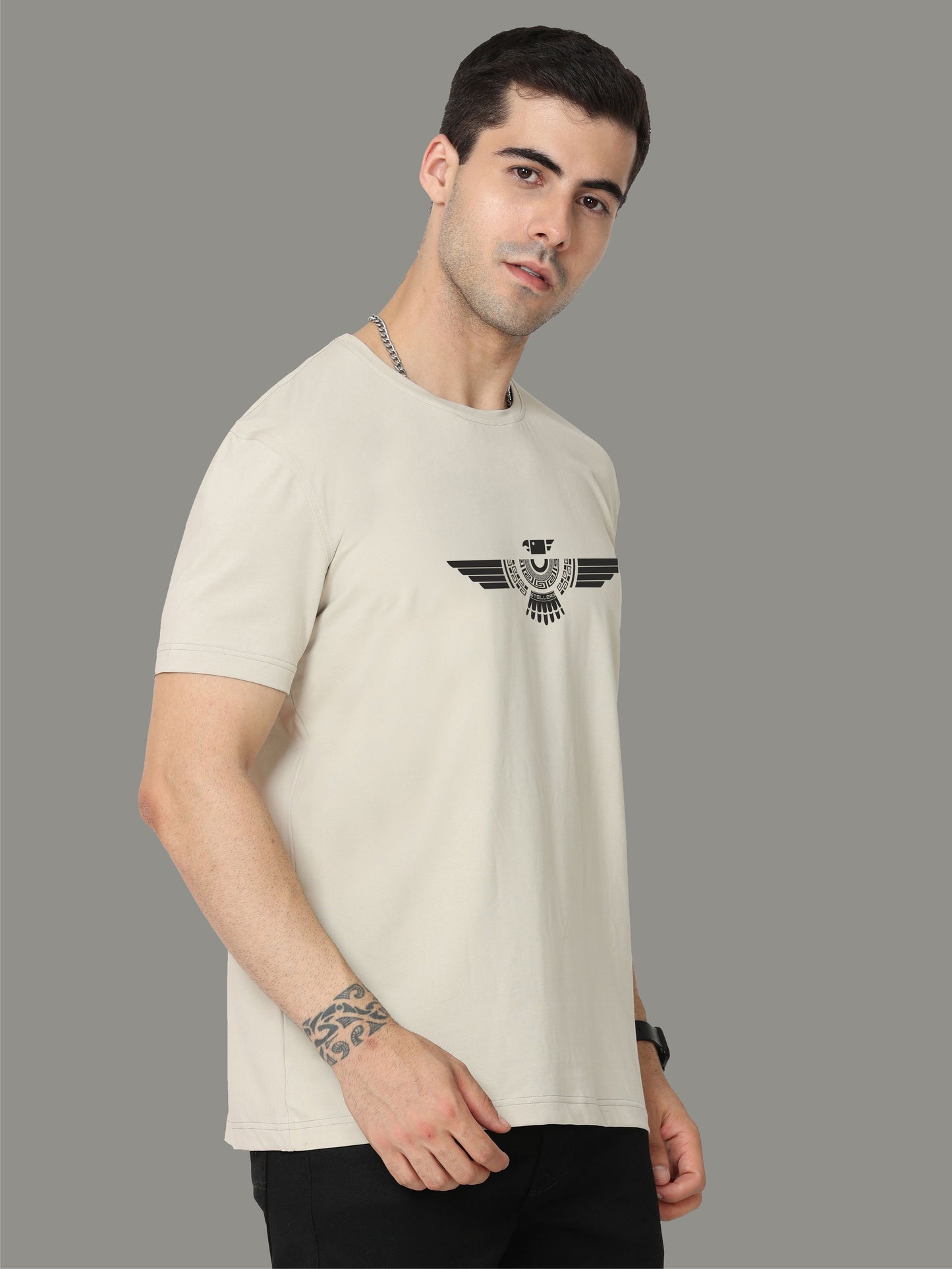 Moose Grey Crew Neck T-Shirts Tribal