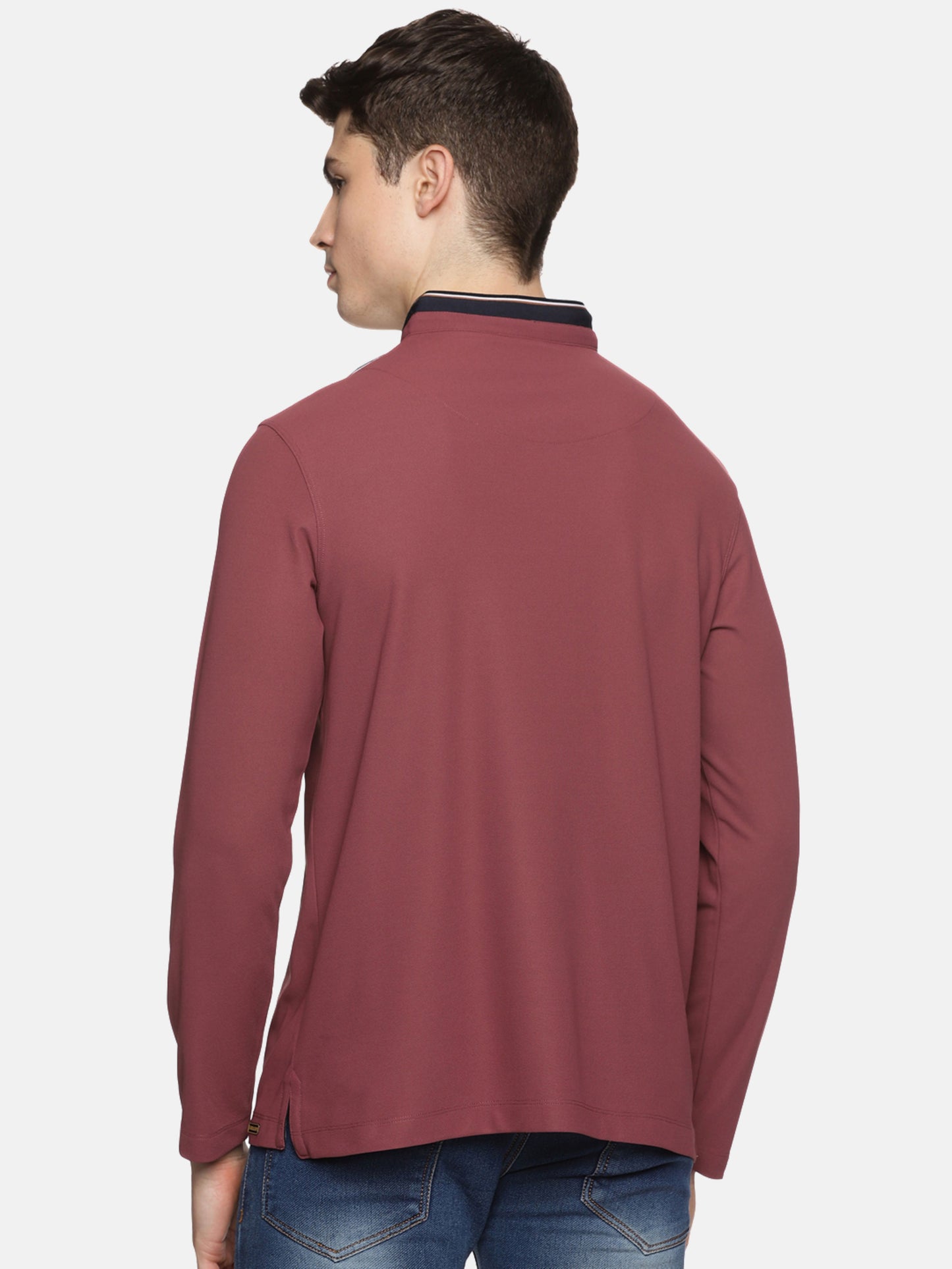 Mauve Henley Full Sleeve Zipper T-Shirt