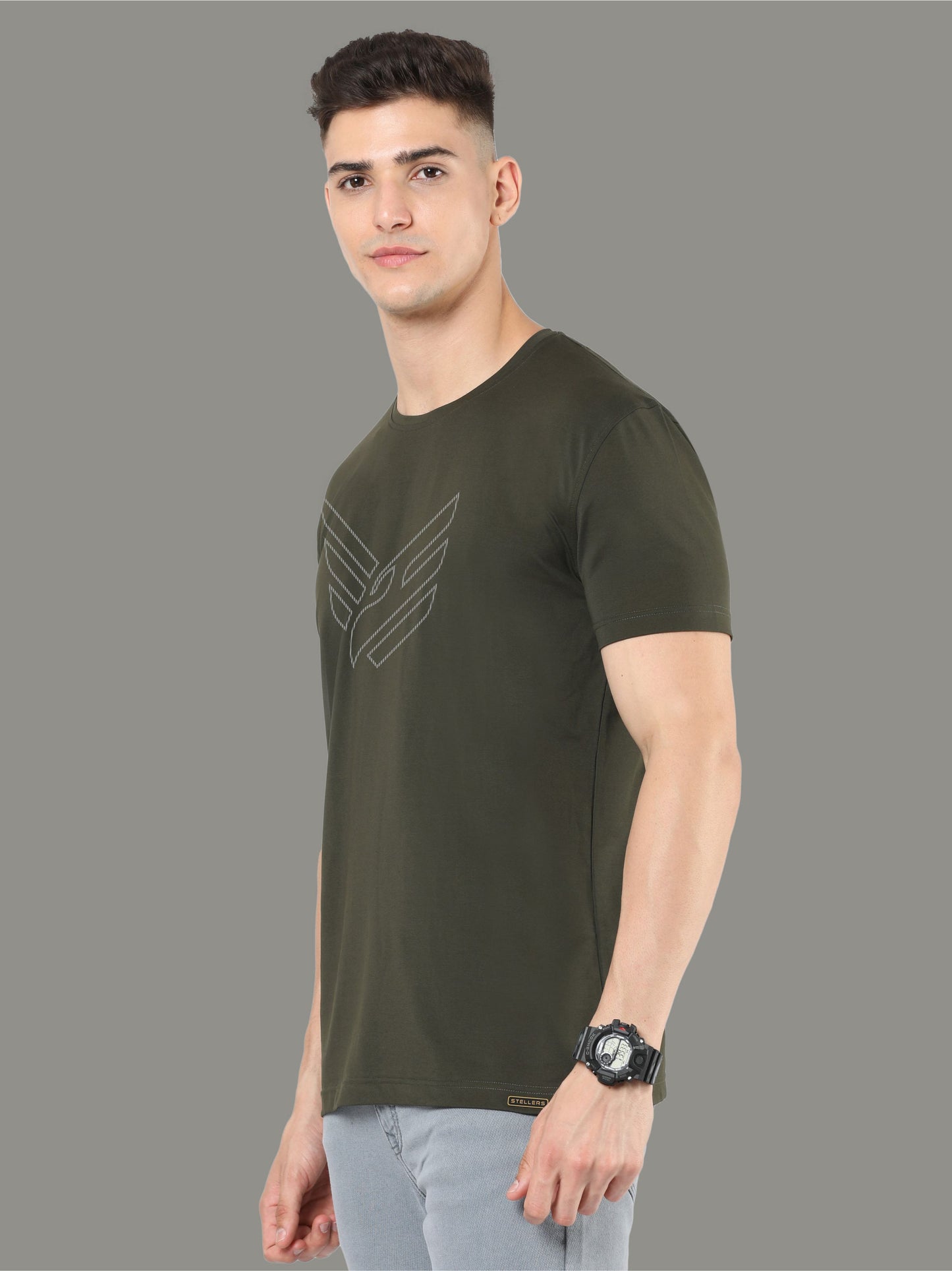 Olive Green Crew Neck T-Shirts Dot Eagle