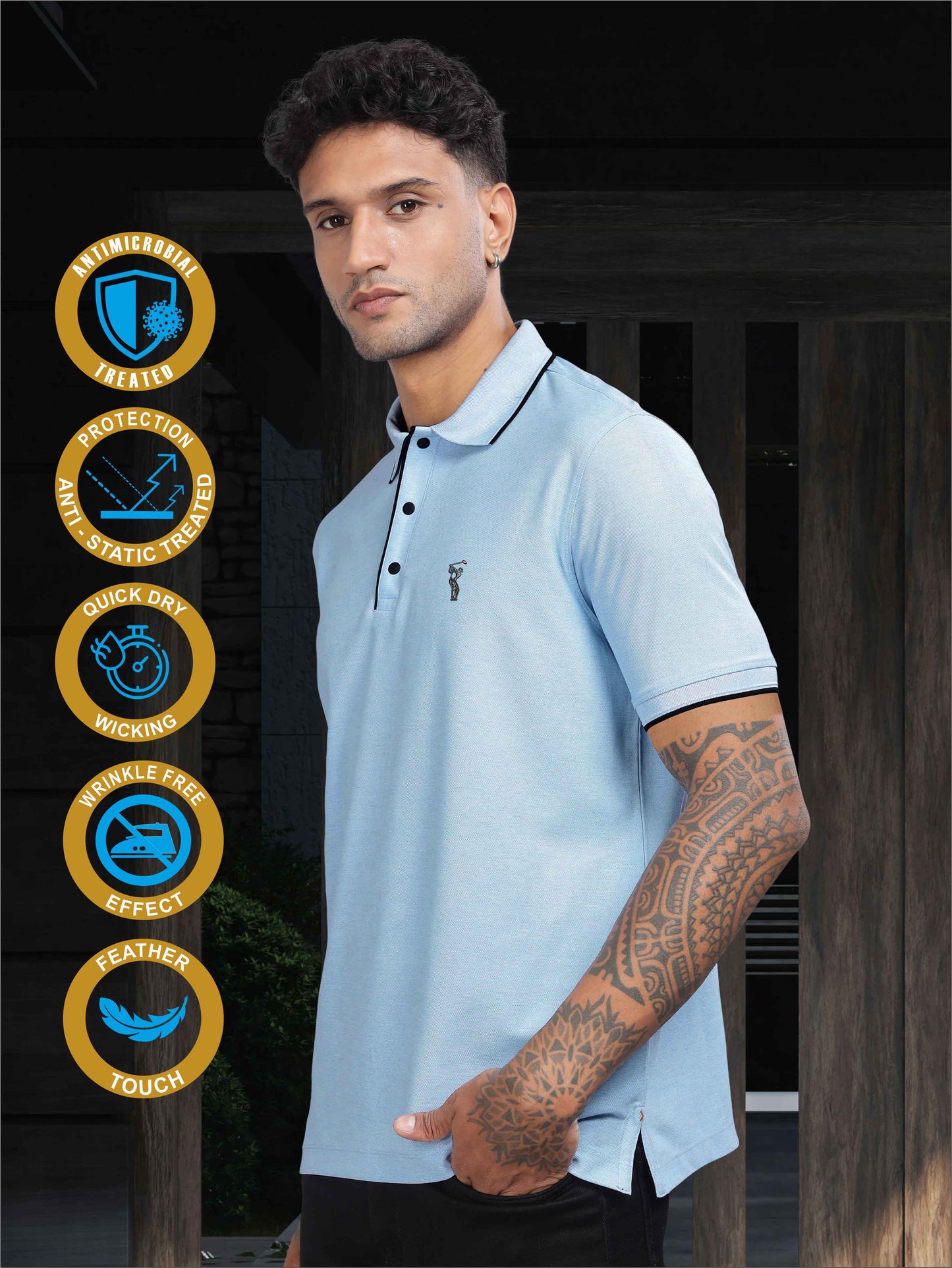 Sky Blue Tipping Polo Shirt