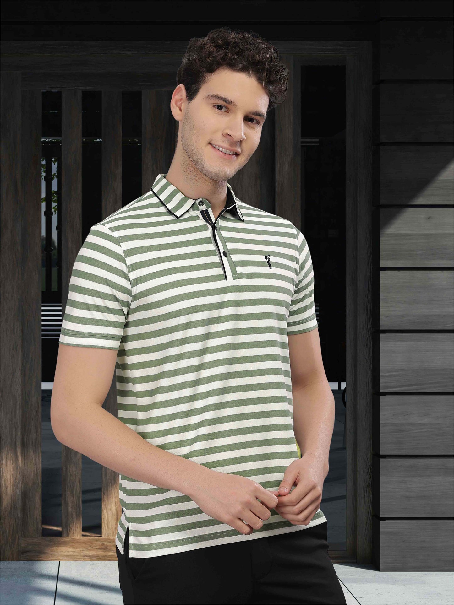 Green Men's Stripes Polo T-Shirt