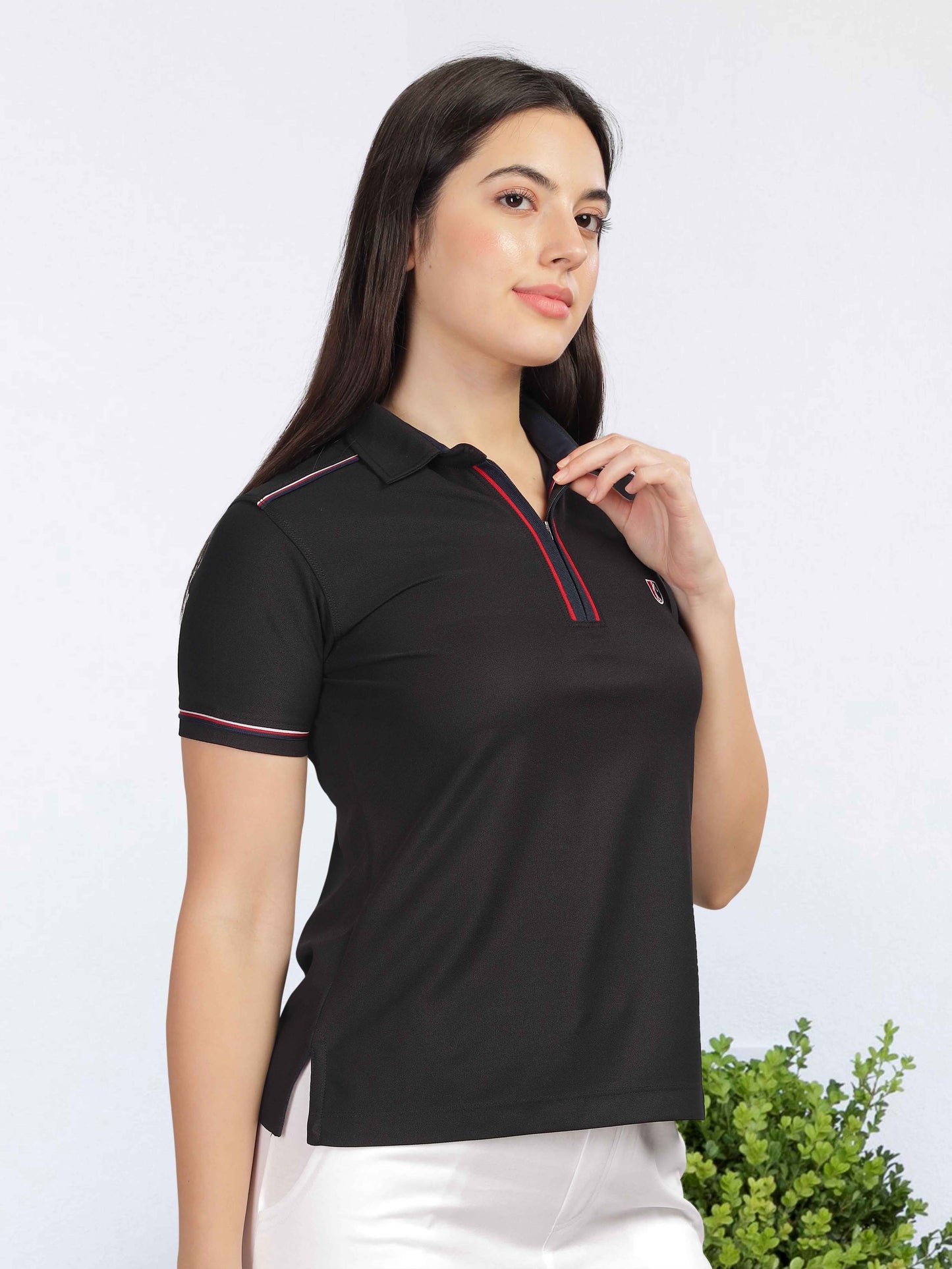 Black Women's Zipper Polos