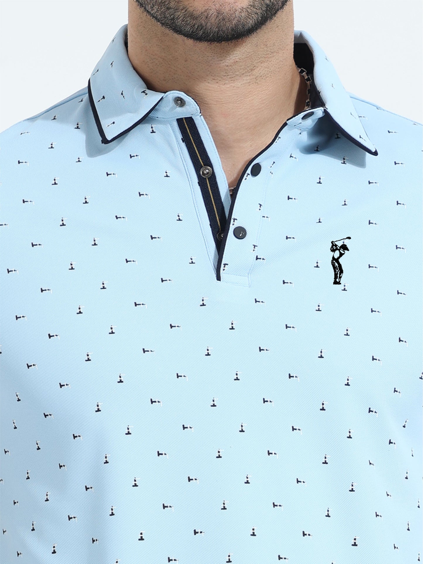 Ice Blue Rolex Print Polo T-Shirts